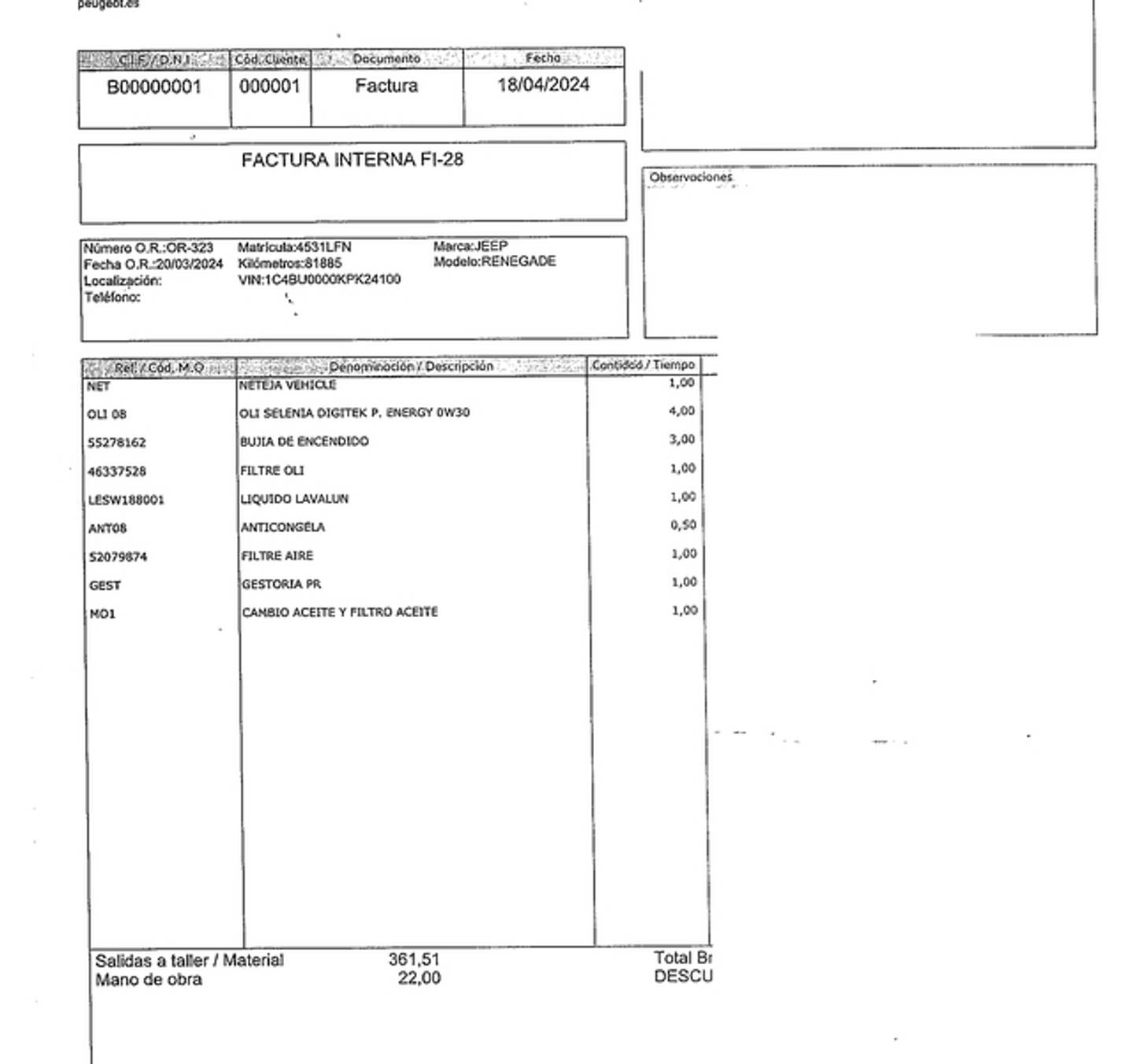 Foto del mantenimiento del Jeep Renegade Jeep Renegade 1.0G Sport 4x2 (120 CV)