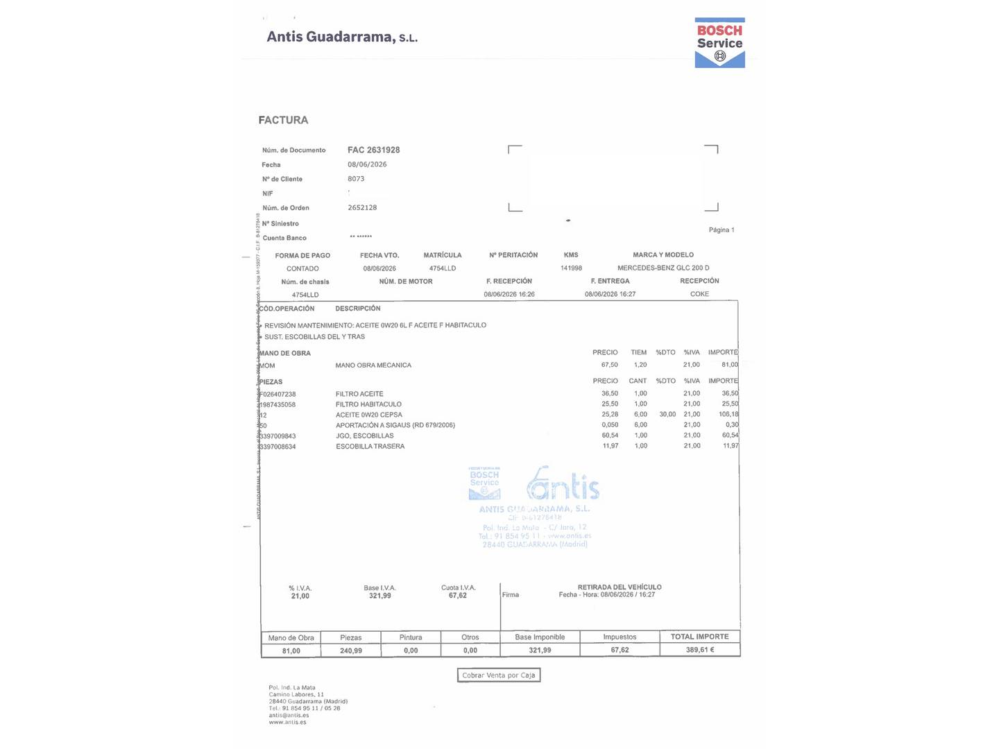 Foto del mantenimiento del Mercedes GLC Mercedes GLC 200 d 4Matic  (163 CV)