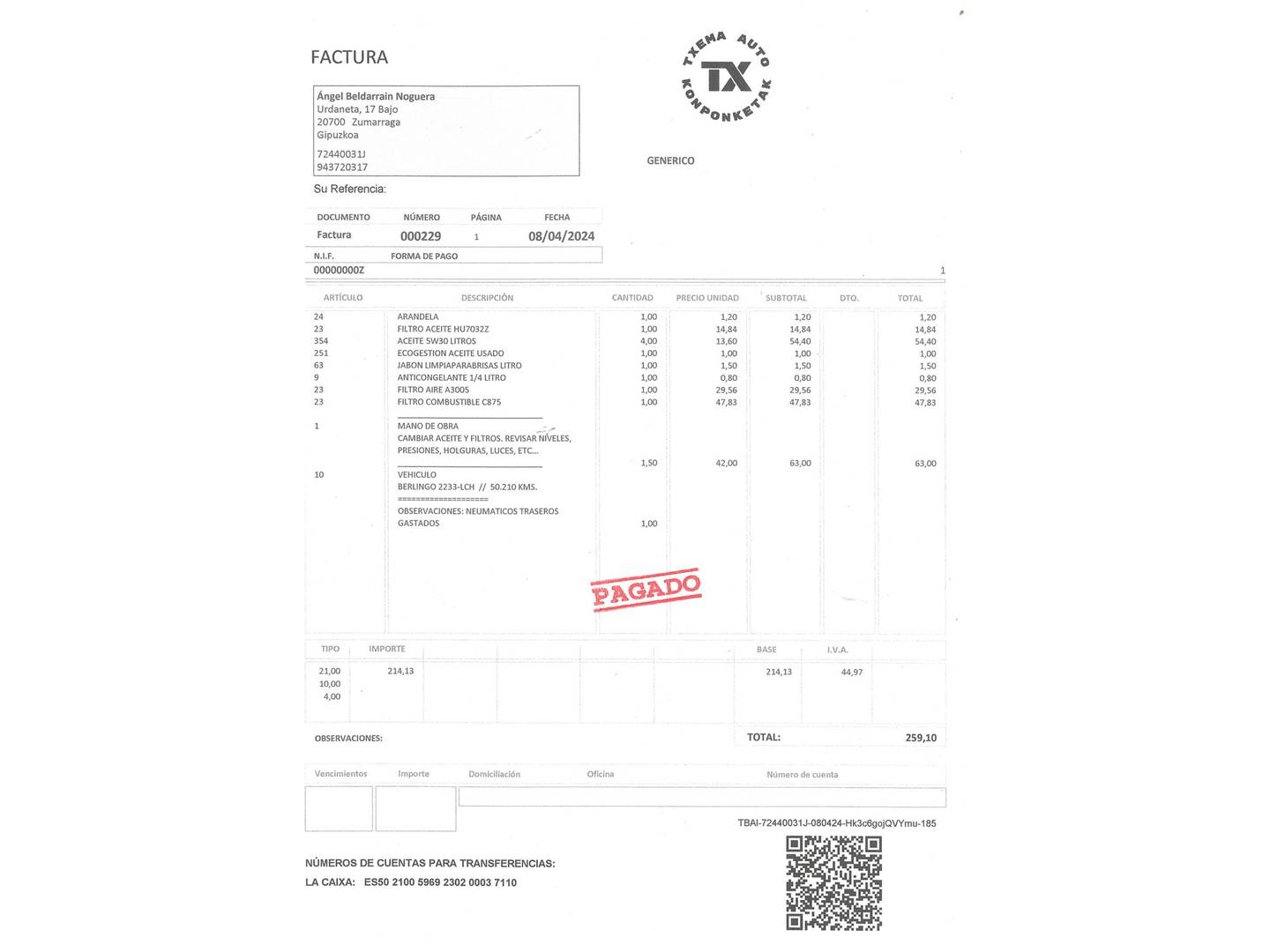 Foto del mantenimiento del Citroën Berlingo Citroën Berlingo BlueHDi 100 S&S Talla M Shine (102 CV)
