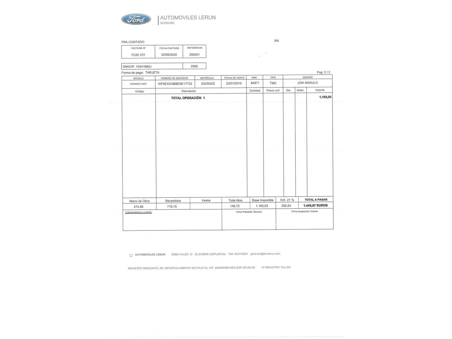 Foto del mantenimiento del Ford Mondeo Ford Mondeo Mondeo 1.8 TDCI Econetic (125 CV)