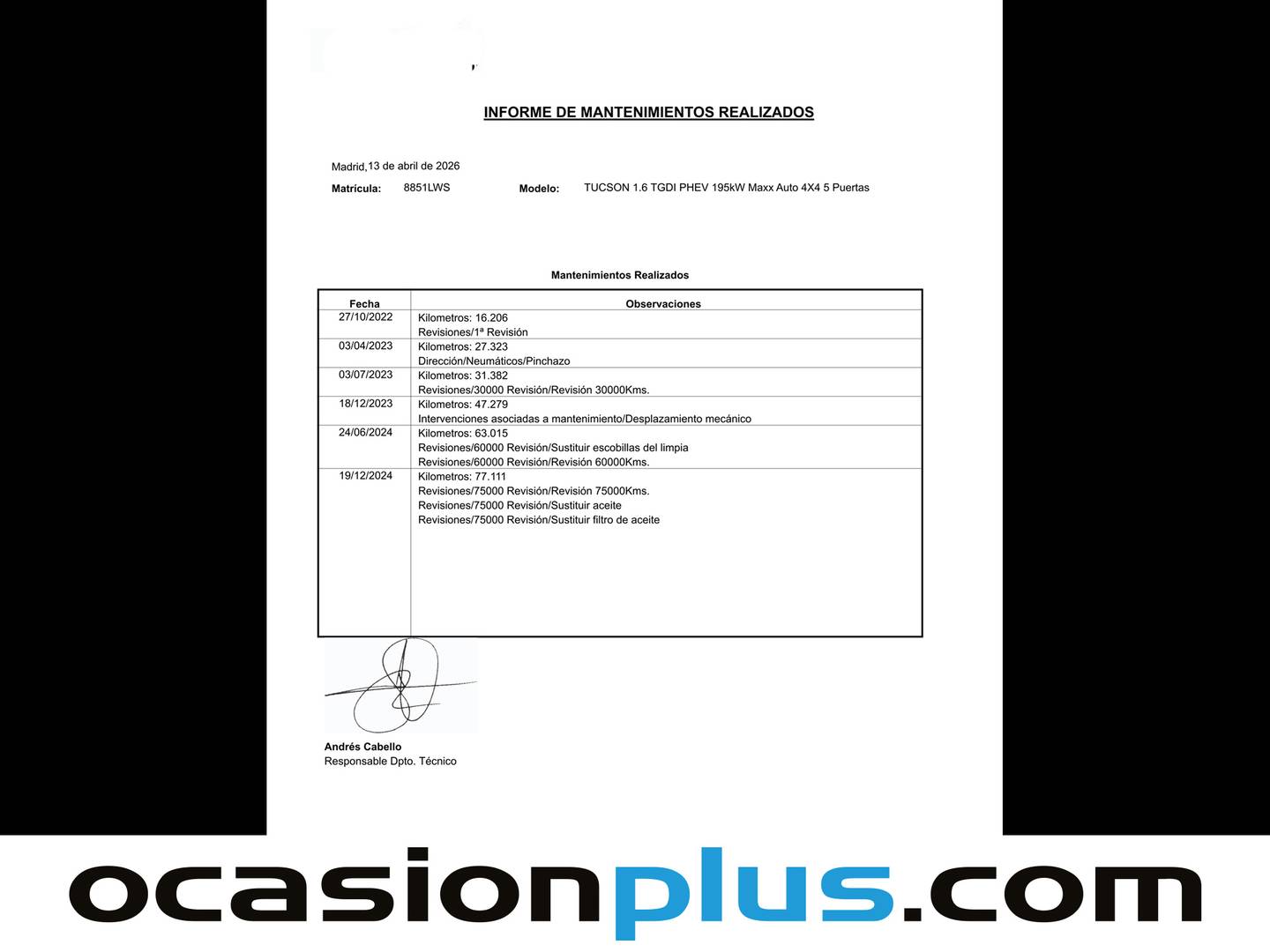 Foto del mantenimiento del Hyundai Tucson Hyundai Tucson 1.6 TGDI PHEV Maxx 4X4 Auto (265 CV)