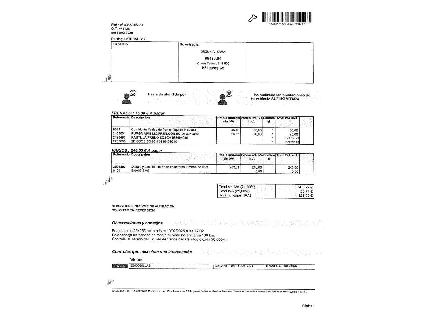 Foto del mantenimiento del Suzuki Vitara Suzuki Vitara 1.6 DDiS GLE (120 CV)