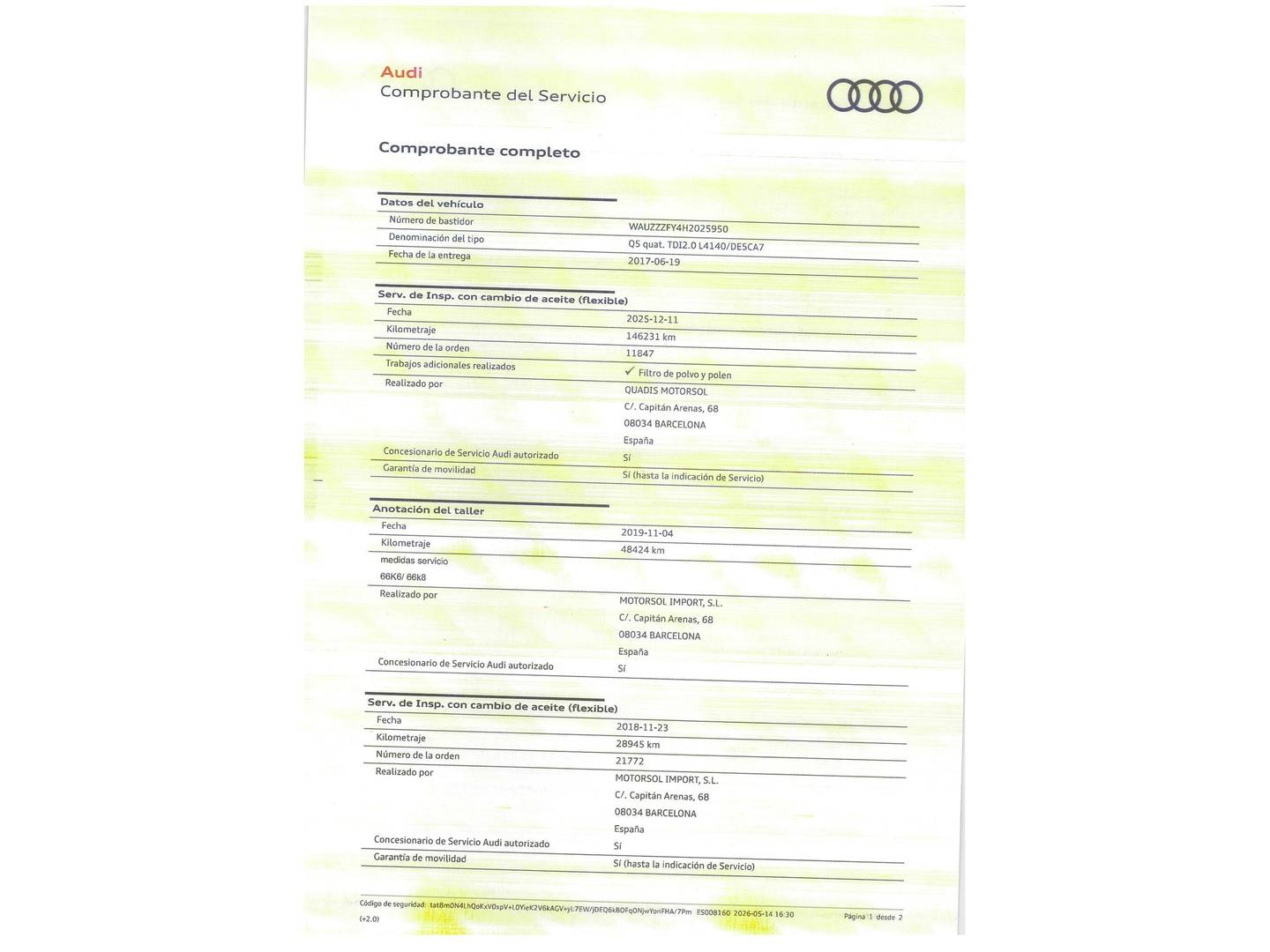 Foto del mantenimiento del Audi Q5 Audi Q5 Advanced 2.0 TDI quattro (190 CV) S tronic
