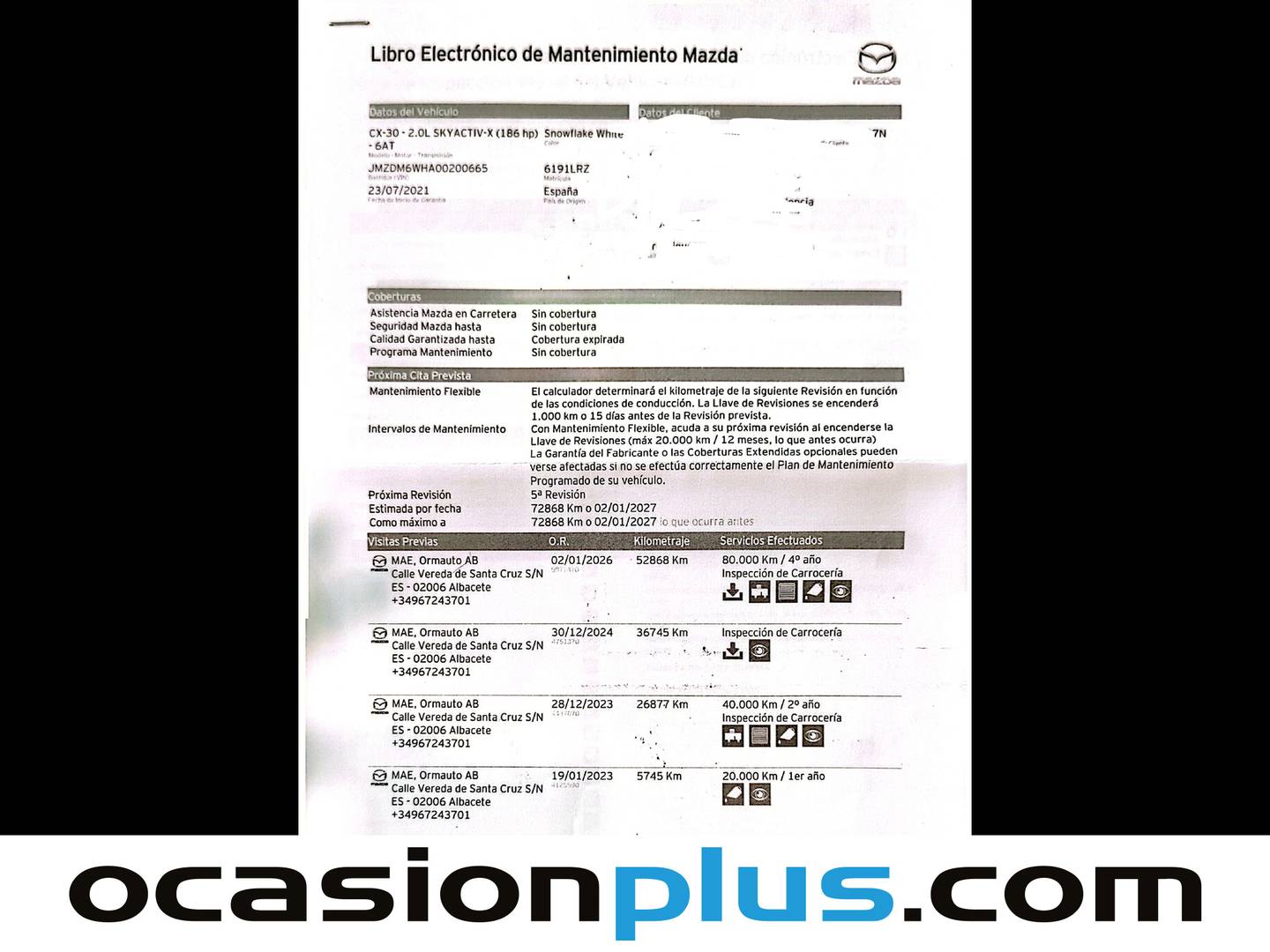 Foto del mantenimiento del Mazda CX-30 Mazda CX-30 2.0 Skyactiv-X Zenith AT (180 CV)