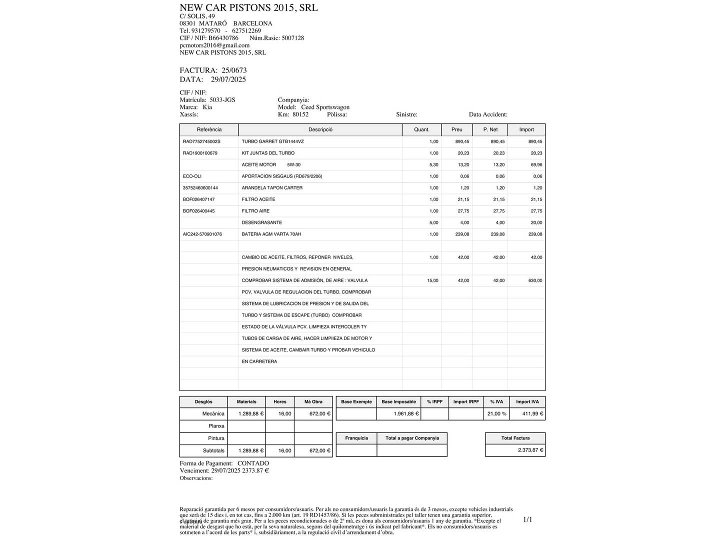 Foto del mantenimiento del KIA Ceed Sportswagon KIA Ceed Sportswagon 1.6 CRDi VGT Emotion Automatico (128 CV)