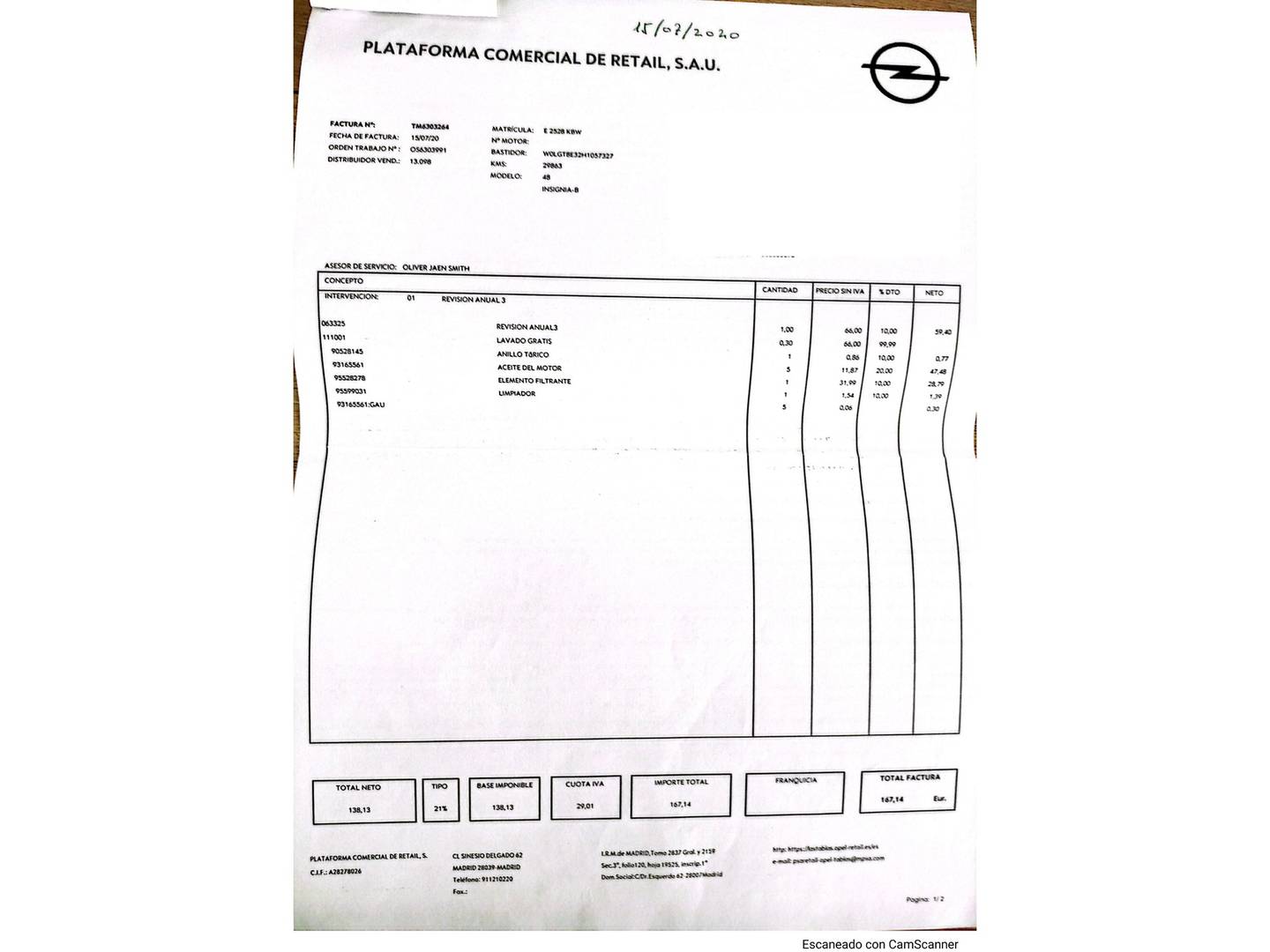 Foto del mantenimiento del Opel Insignia Opel Insignia Sports Tourer 1.6 CDTI S&S ecoFlex Excellence (136 CV)