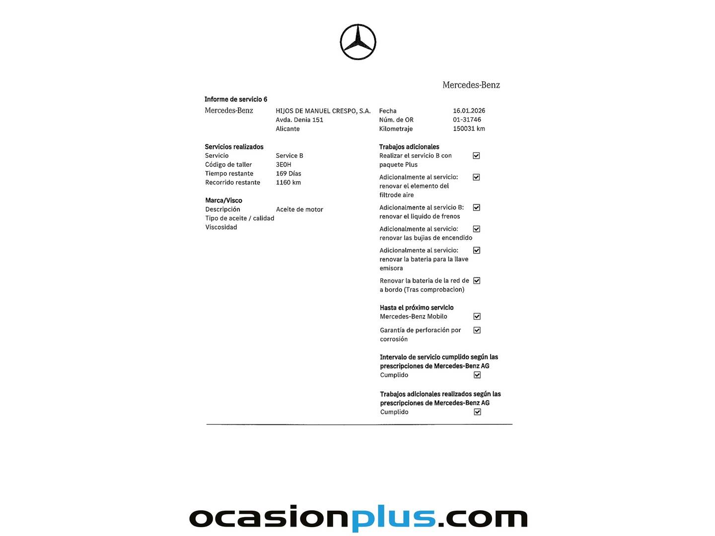 Foto del mantenimiento del Mercedes GLA Mercedes-Benz GLA GLA 180 (136 CV)