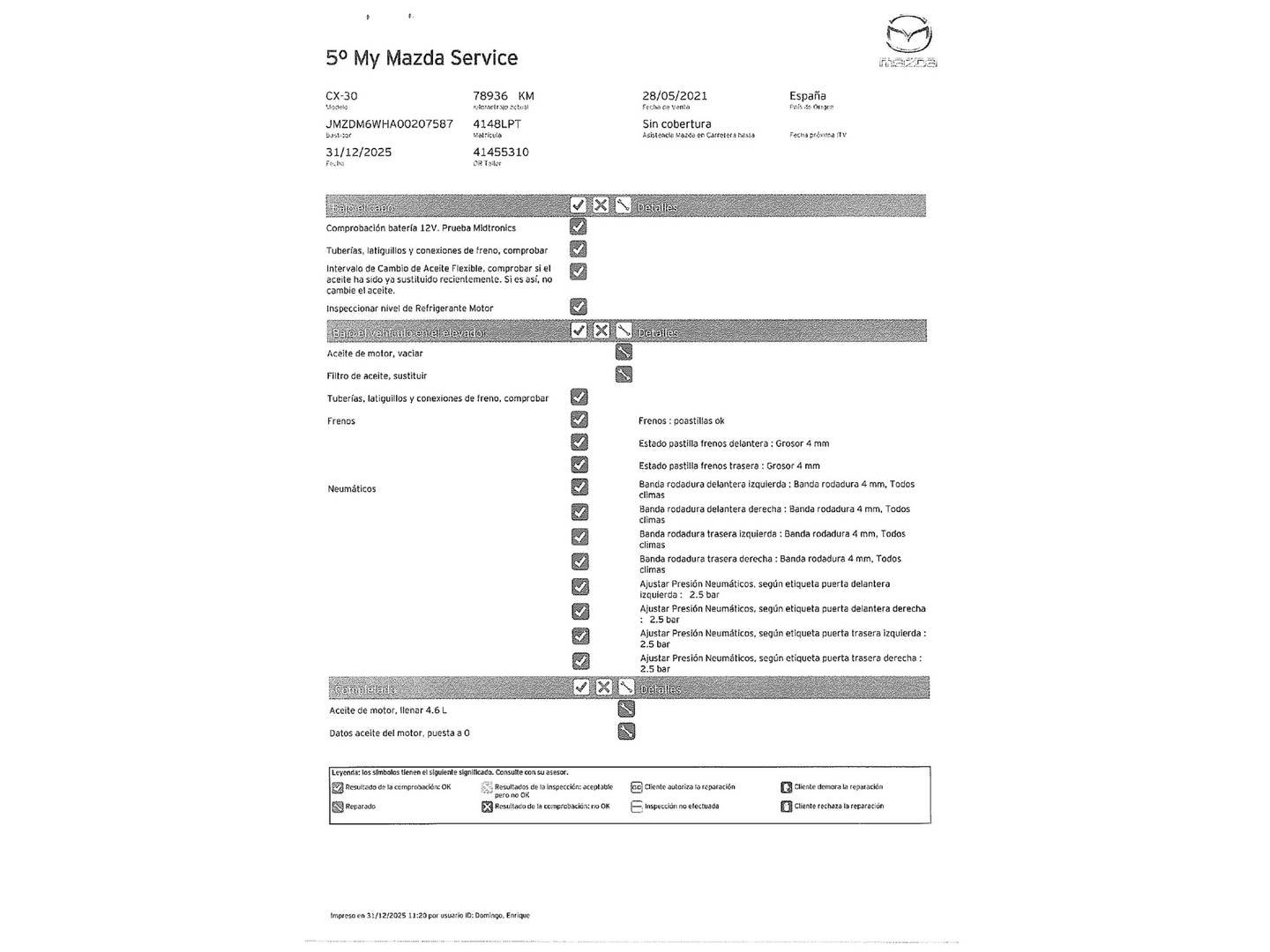 Foto del mantenimiento del Mazda CX-30 Mazda CX-30 2.0 e-Skyactiv-X Zenith White Safety AT (186 CV)