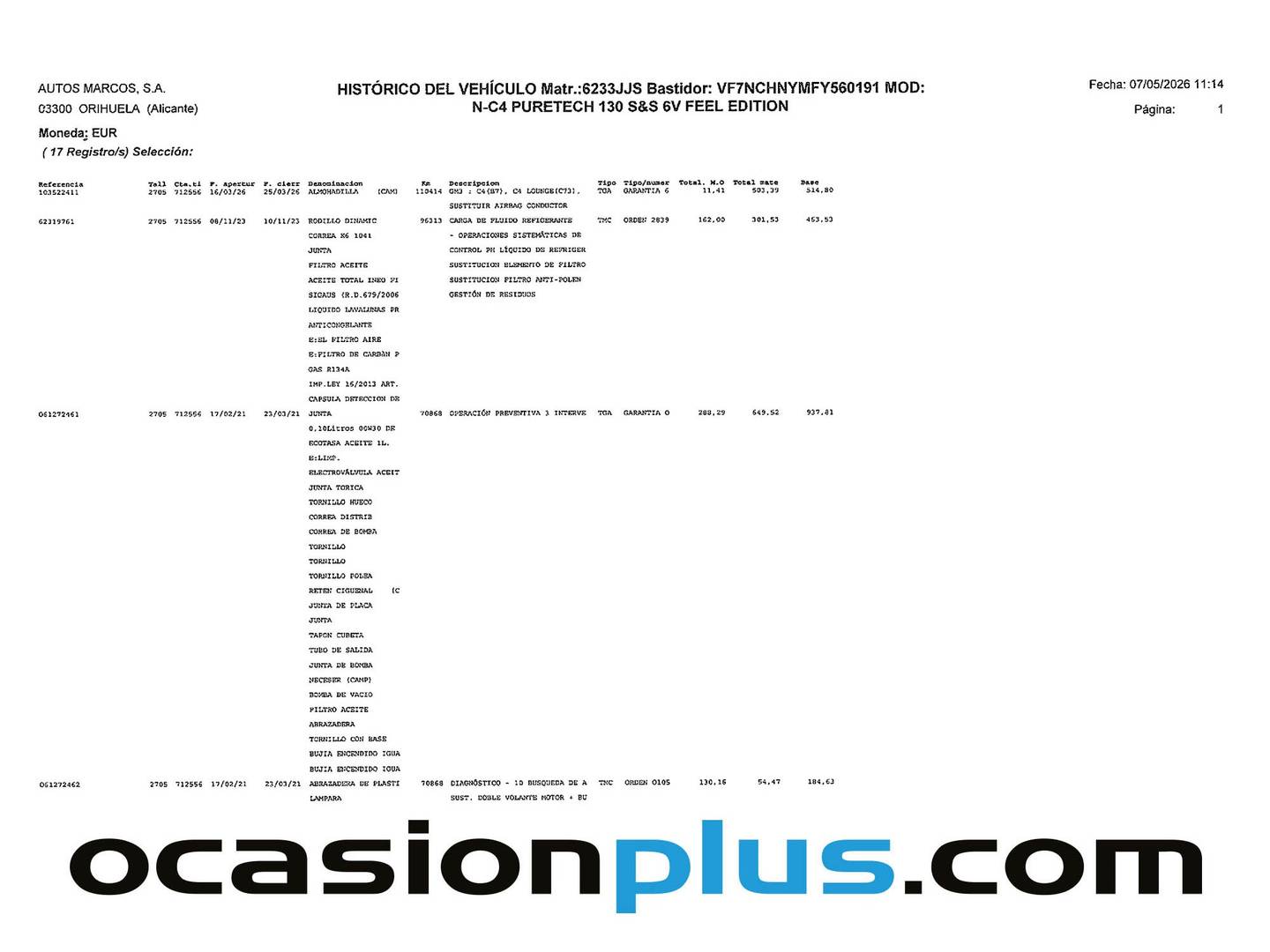 Foto del mantenimiento del Citroën C4 Citroën C4 PureTech 130 S&S Feel Edition (130 CV)