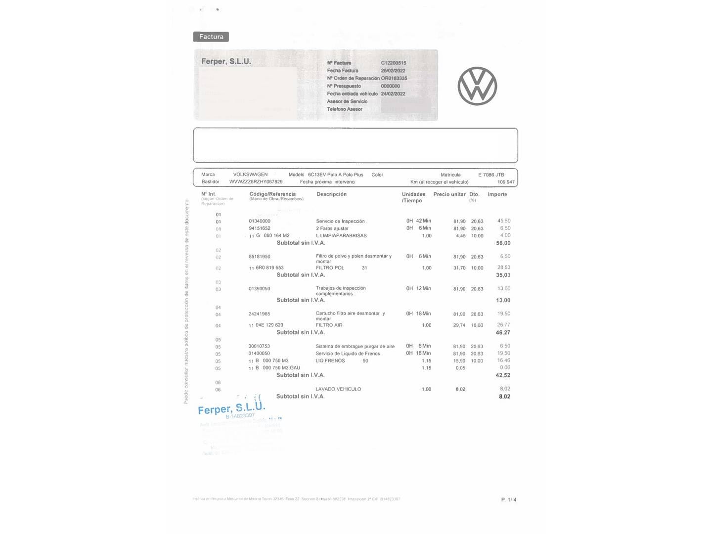 Foto del mantenimiento del Volkswagen Polo Volkswagen Polo A-Polo Plus 1.2 TSI BMT (90 CV)