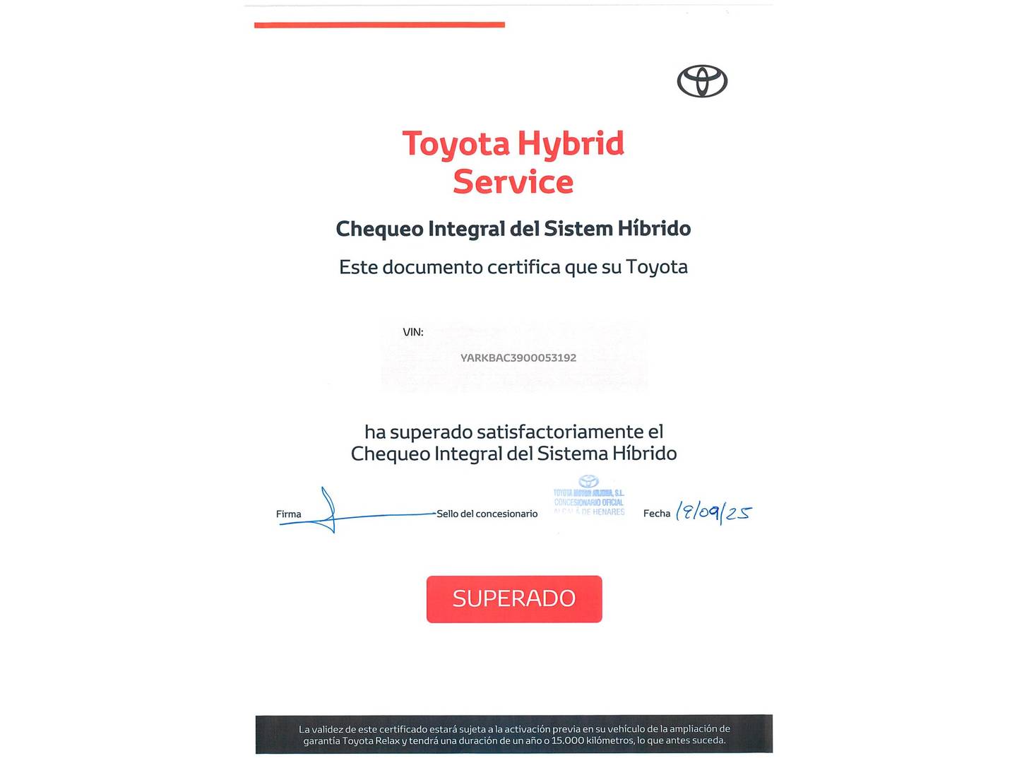 Foto del mantenimiento del Toyota Yaris Toyota Yaris 1.5 120H Style Plus (116 CV)