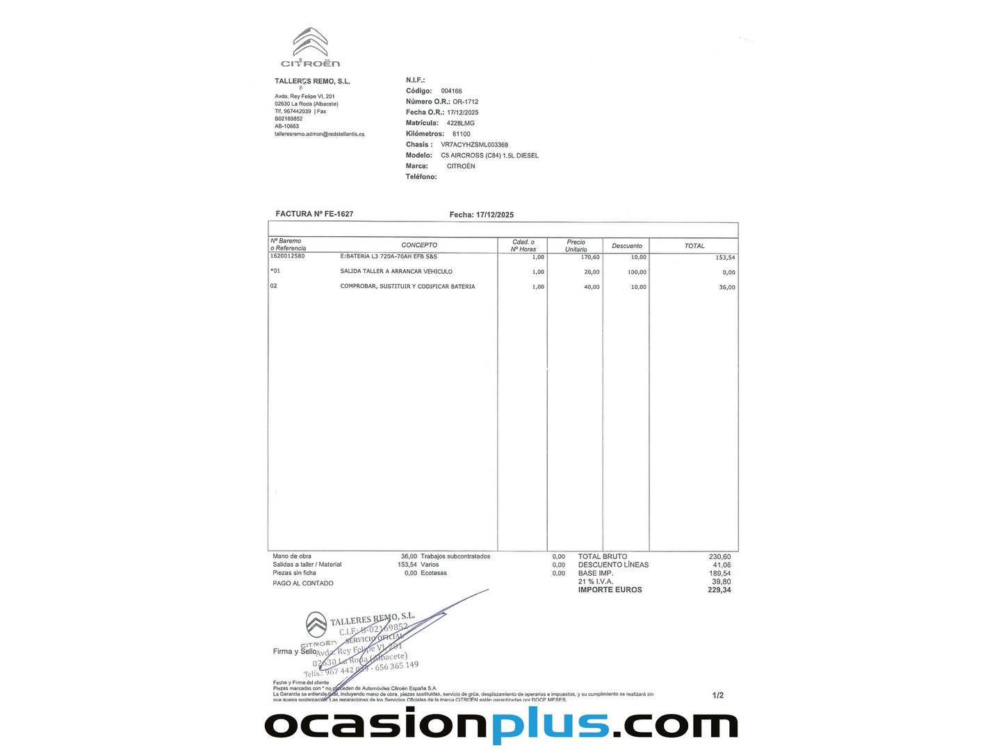 Foto del mantenimiento del Citroën C5 Aircross Citroën C5 Aircross BlueHdi 130 S&S Feel EAT8 (131 CV)