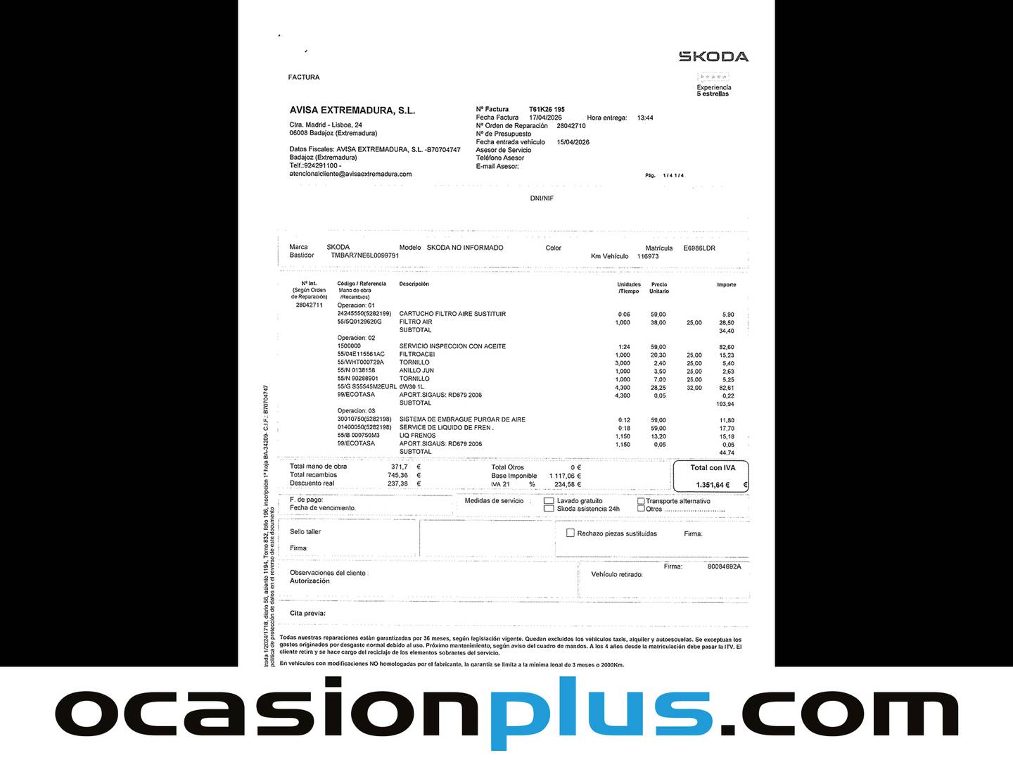 Foto del mantenimiento del Skoda Octavia Skoda Octavia 1.5 TSI Ambition (150 CV)