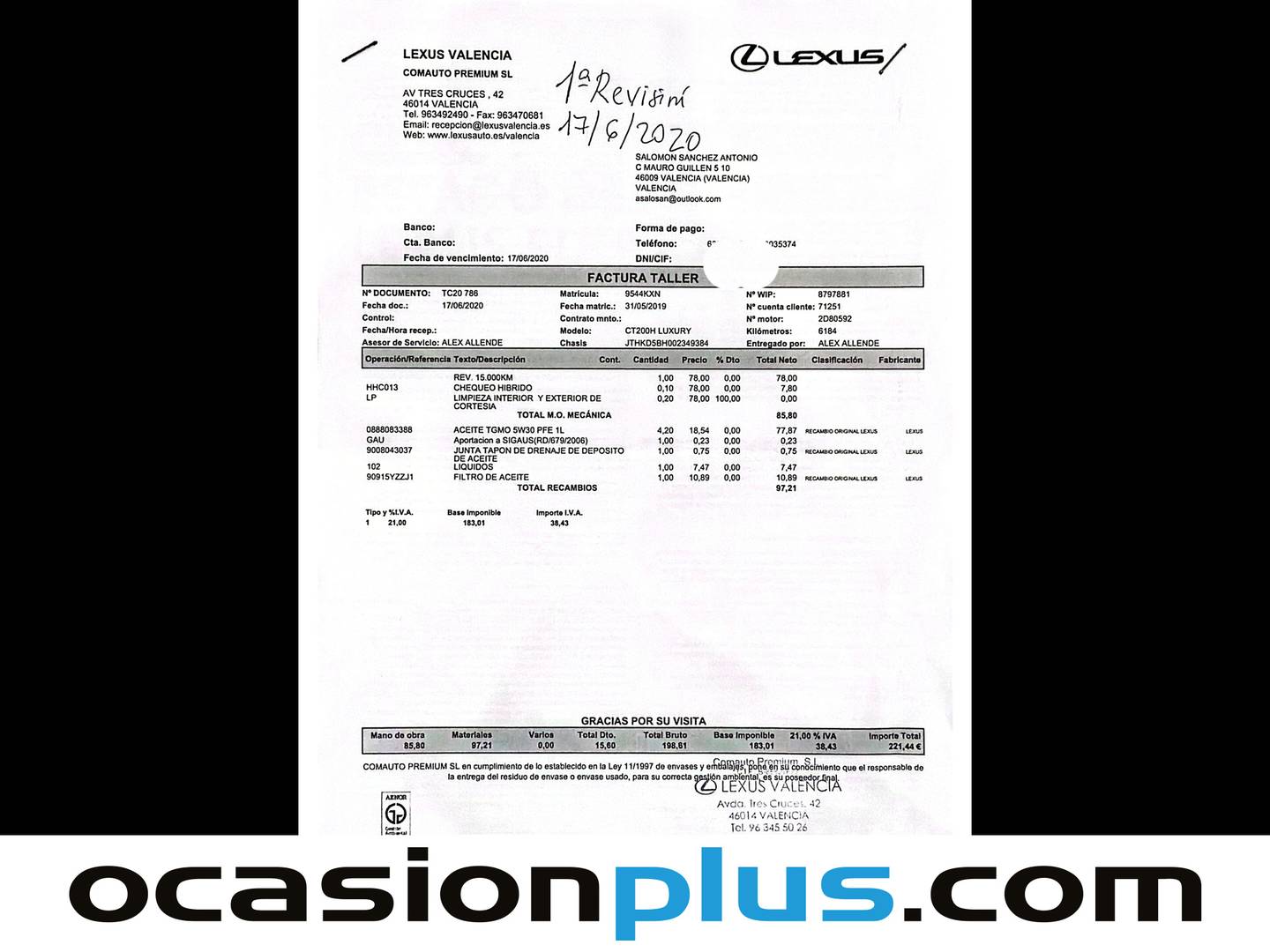 Foto del mantenimiento del Lexus CT Lexus CT 200h Luxury (136 CV)