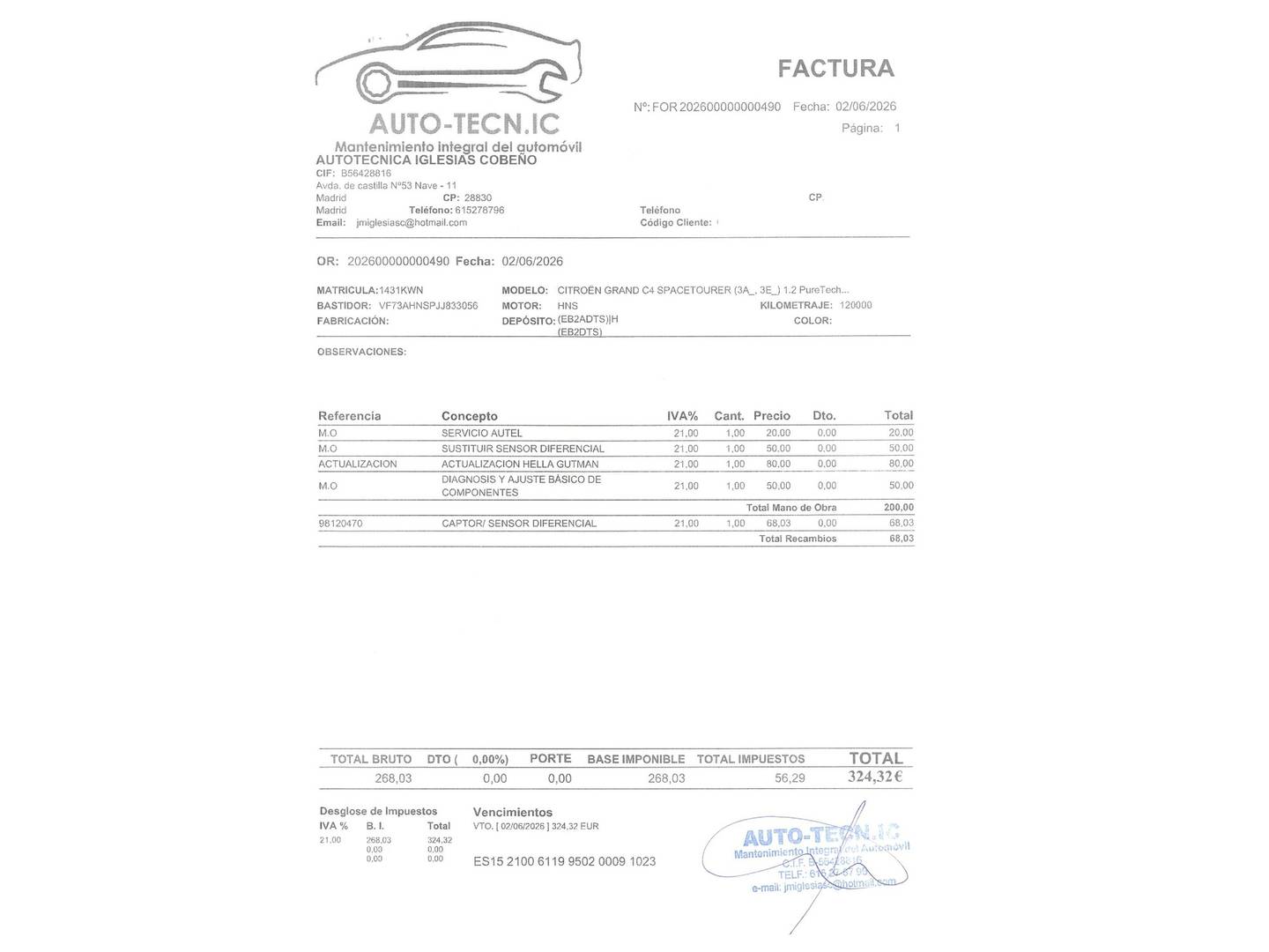 Foto del mantenimiento del Citroën Grand C4 Spacetourer Citroën Grand C4 Spacetourer PureTech 130 S&S 6v Feel (130 CV) 7 plazas