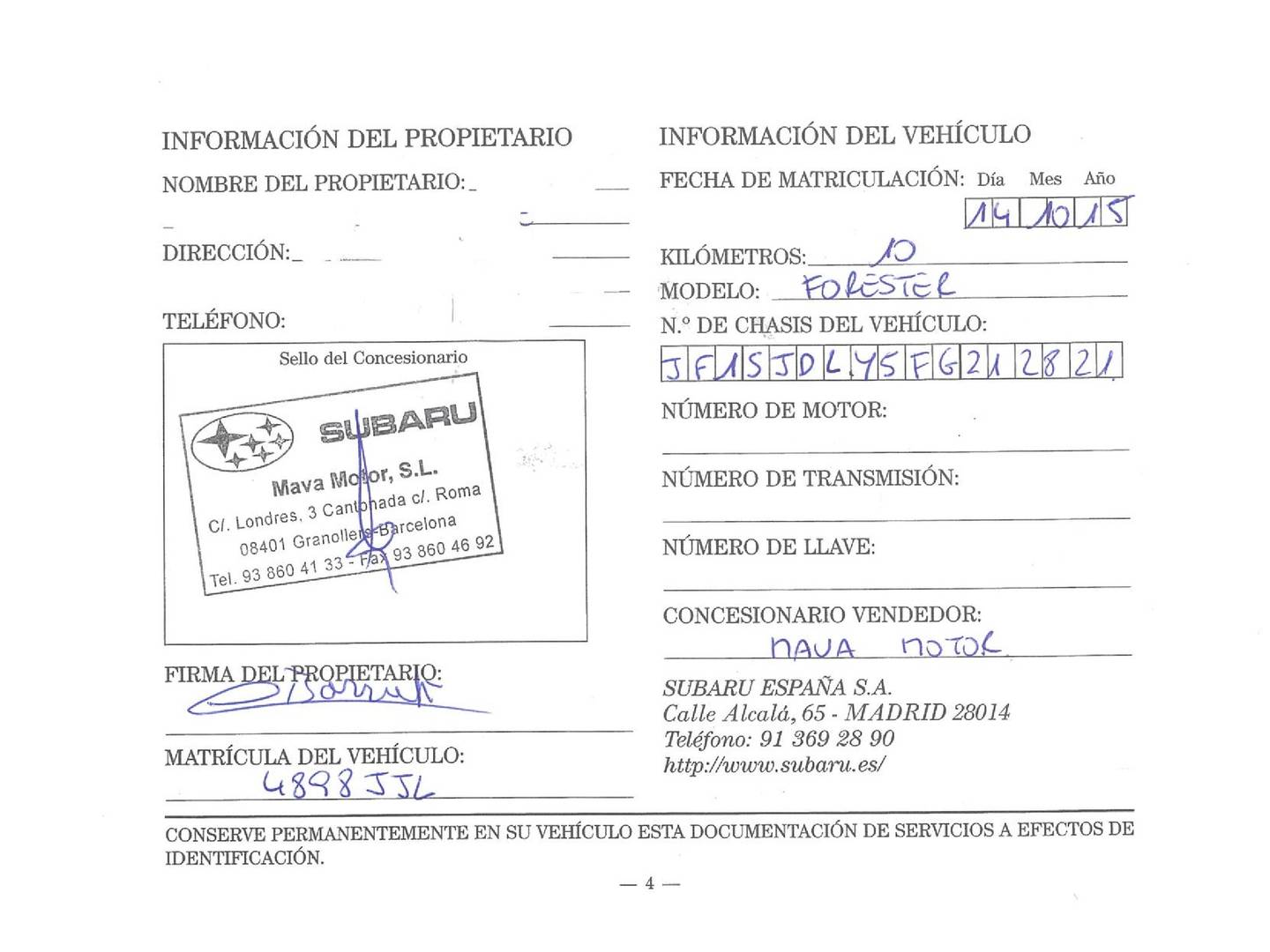 Foto del mantenimiento del Subaru Forester Subaru Forester 2.0 TD Executive (148 CV)