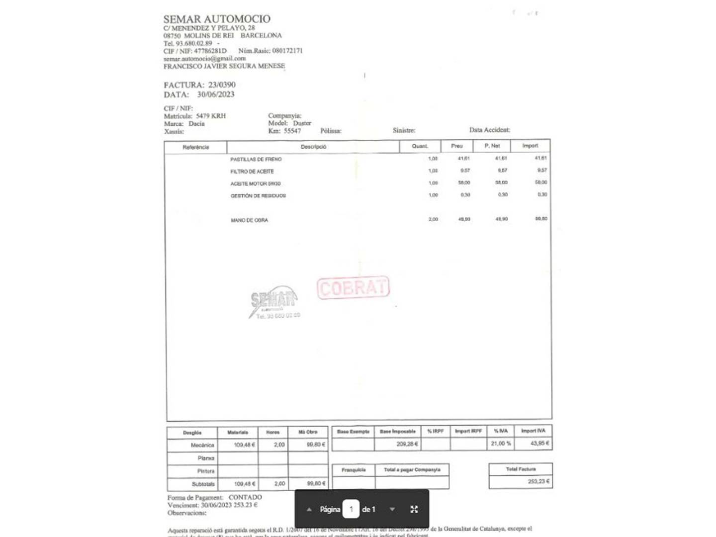 Foto del mantenimiento del Dacia Duster Dacia Duster Essential 1.6 (115 CV) 4X2