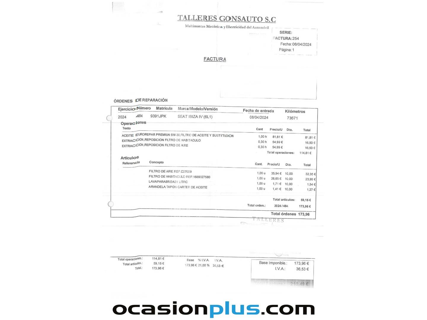 Foto del mantenimiento del Seat Ibiza Seat Ibiza 1.2 TSI Style (90 CV)