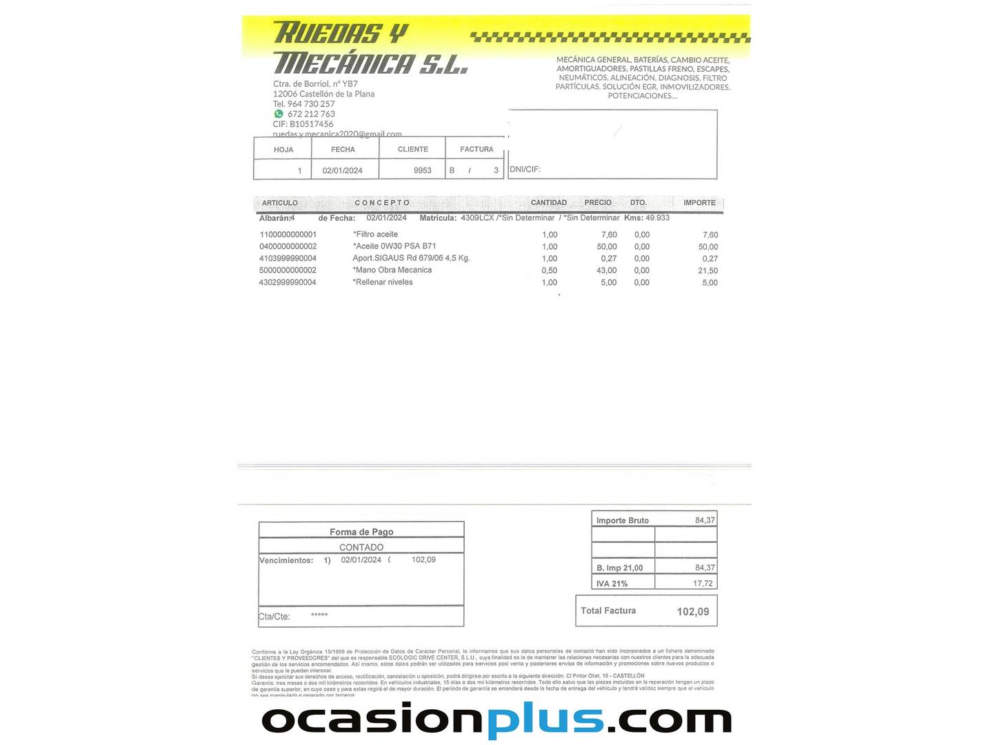 Foto del mantenimiento del Opel Grandland X Opel Grandland X 1.2 Turbo Selective (130 CV)
