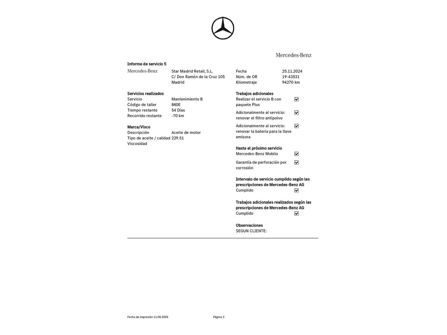Foto del mantenimiento del Mercedes Clase C Mercedes Clase C Coupe 300 (258 CV)