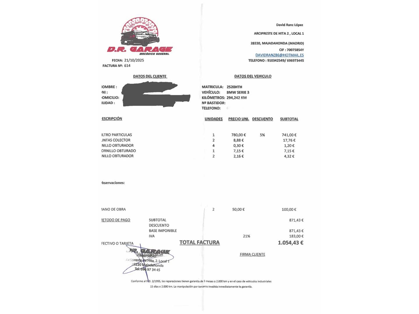 Foto del mantenimiento del BMW Serie 3 BMW Serie 3 318d (143 CV)