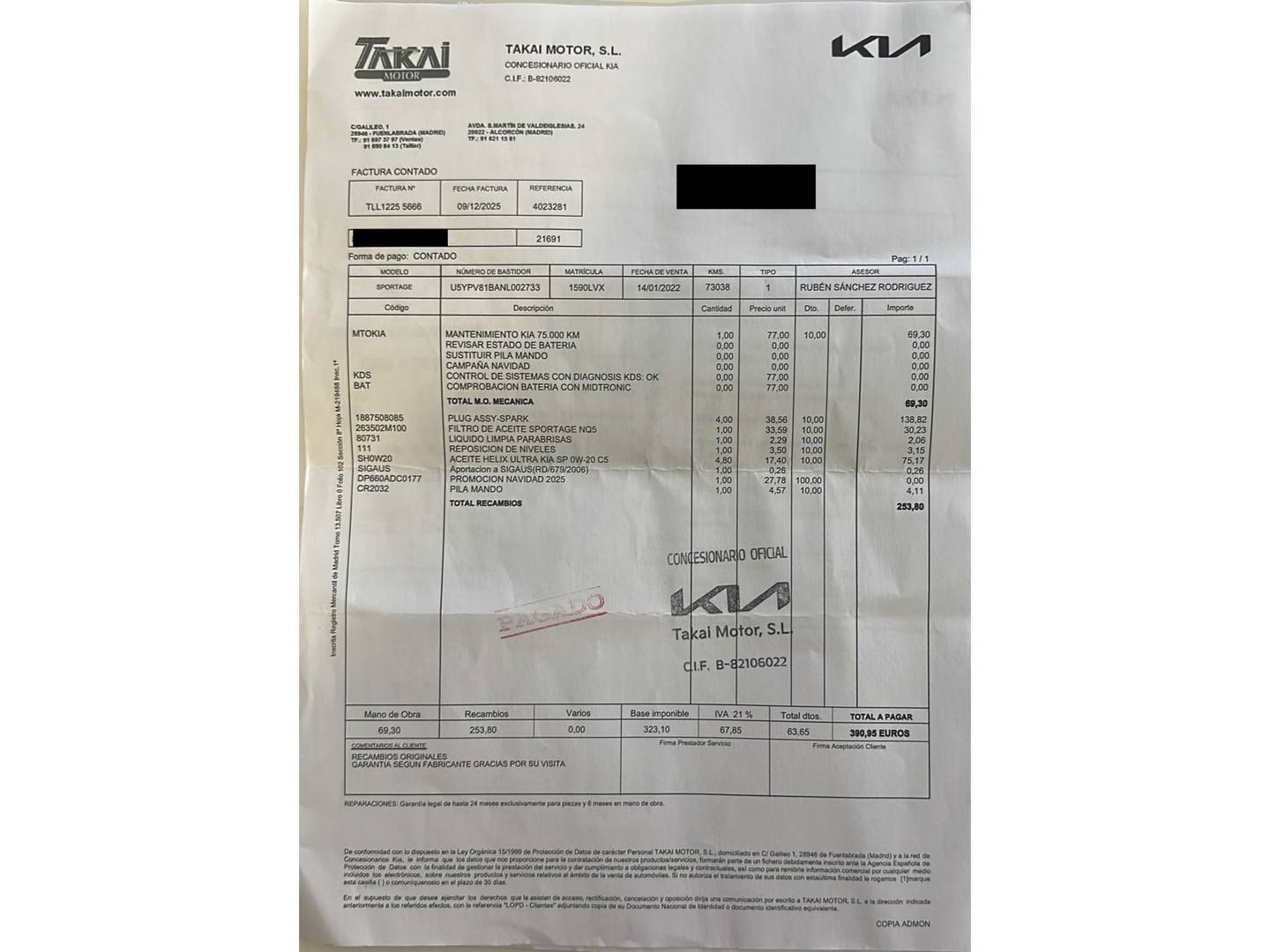 Foto del mantenimiento del KIA Sportage KIA Sportage 1.6 T-GDi MHEV Drive 4x2 (150 CV)