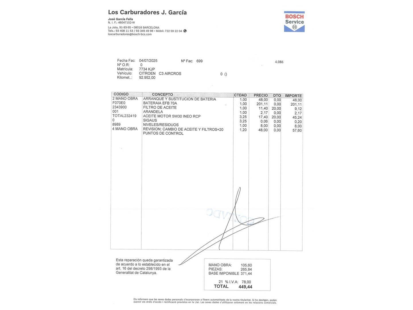 Foto del mantenimiento del Citroën C3 Aircross Citroën C3 Aircross PureTech 82 Feel (82 CV)