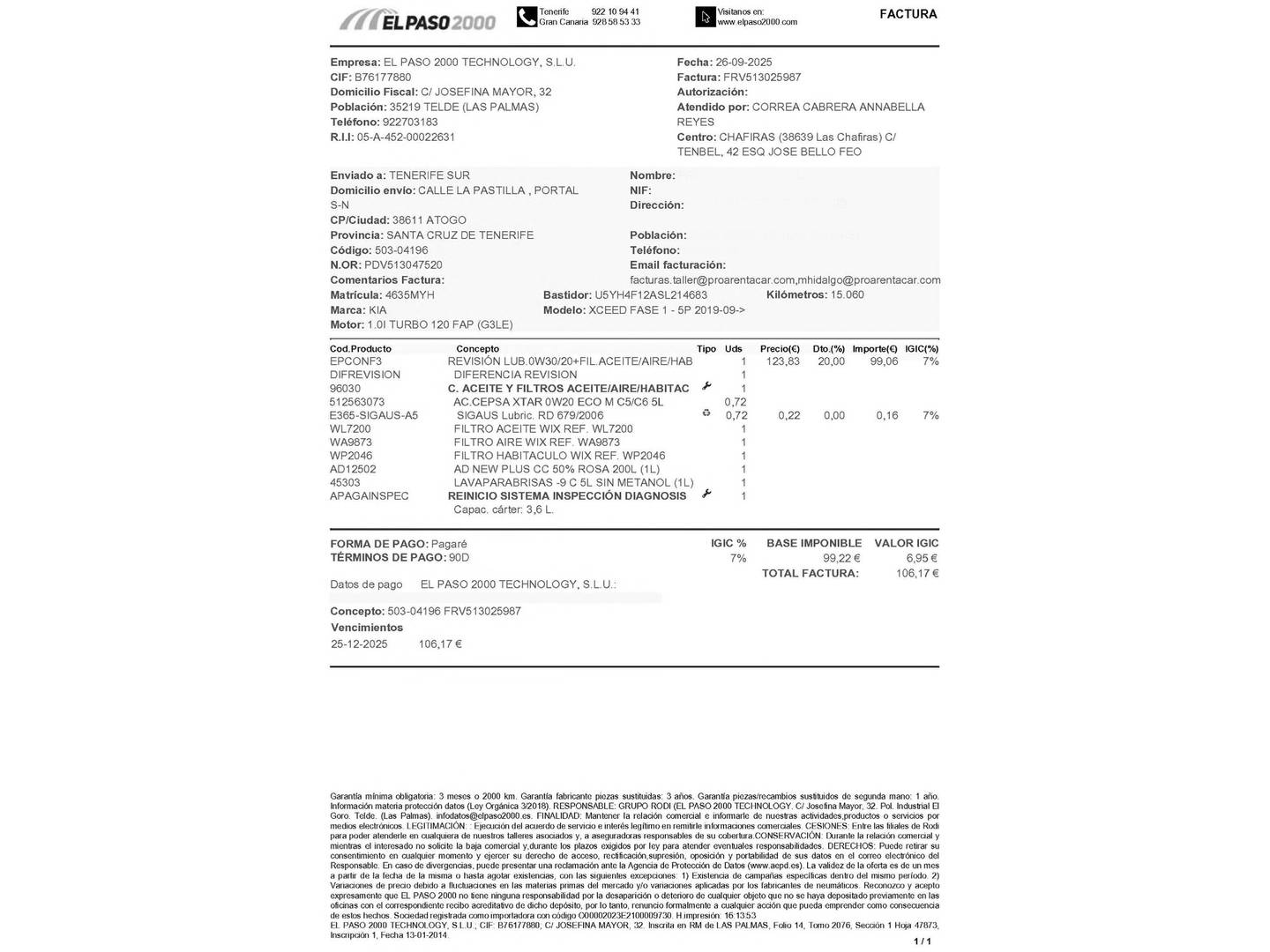 Foto del mantenimiento del KIA XCeed KIA XCeed 1.0 T-GDi Drive (100 CV)