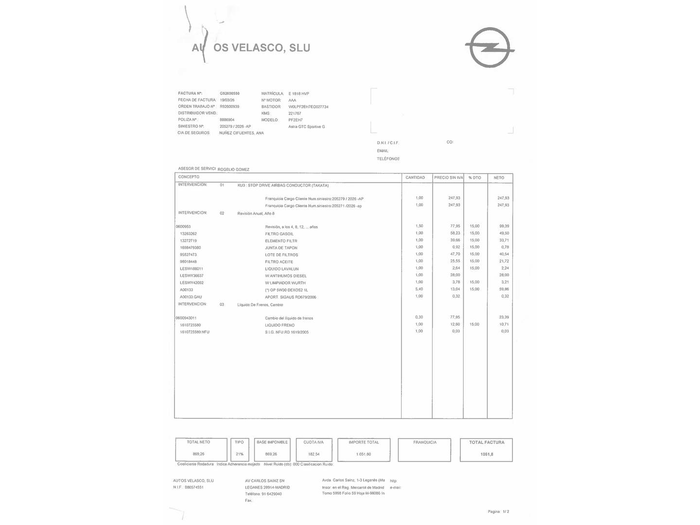 Foto del mantenimiento del Opel Astra Opel Astra GTC 1.7 CDTI Sportive (130 CV)