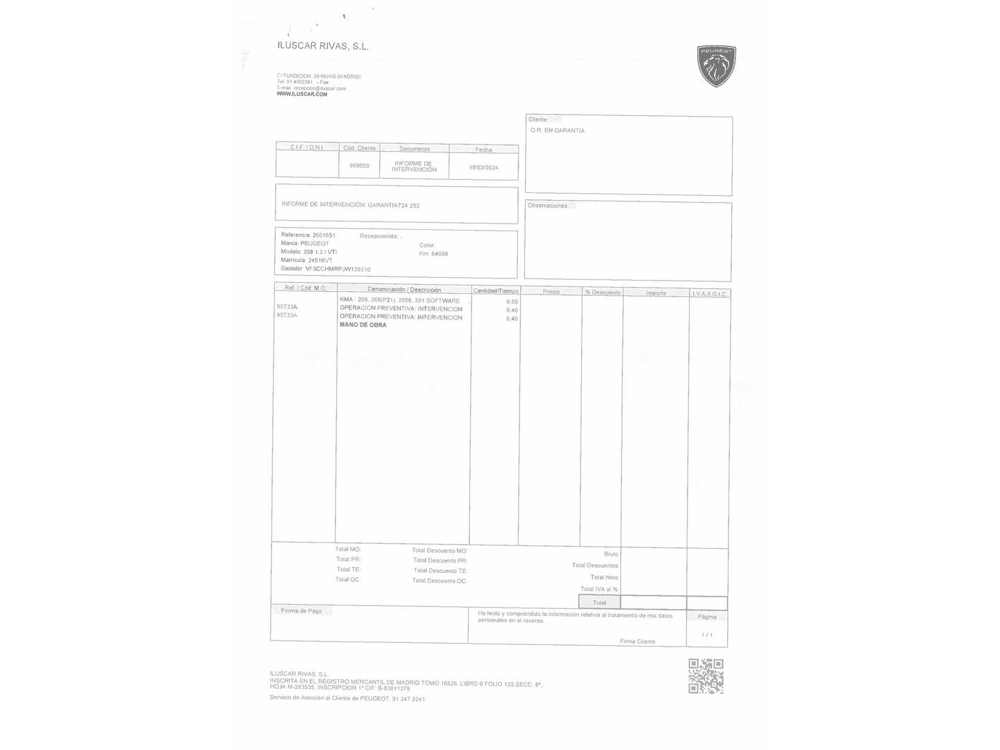 Foto del mantenimiento del Peugeot 208 Peugeot 208 PureTech Signature (82 CV)