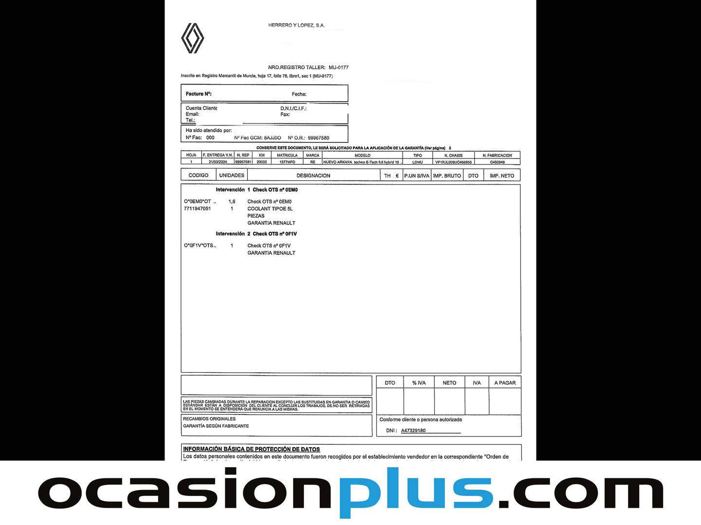 Foto del mantenimiento del Renault Arkana Renault Arkana Techno E-Tech full hybrid 145 EDC  (145 CV)