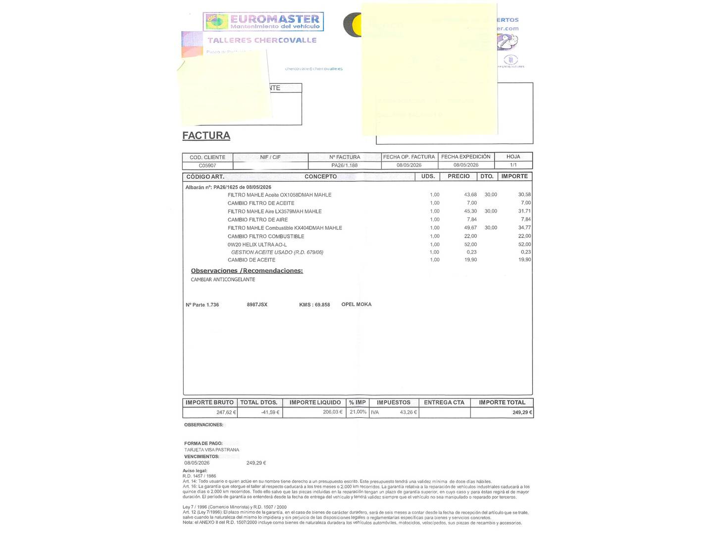 Foto del mantenimiento del Opel Mokka X Opel Mokka X 1.6 CDTi S&S Excellence 4X2 (136 CV)
