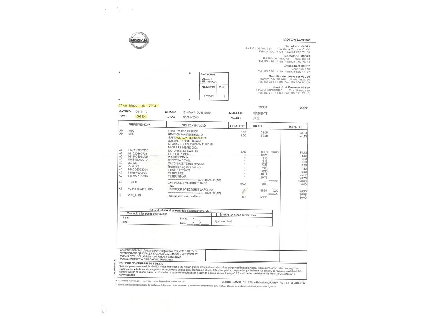 Foto del mantenimiento del Nissan JUKE Nissan Juke 1.6 DIG-T NISMO 4X2 (200 CV)