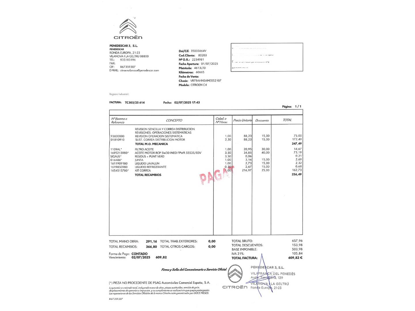 Foto del mantenimiento del Citroën C4 Citroën C4 PureTech 130 S&S Shine (130 CV)