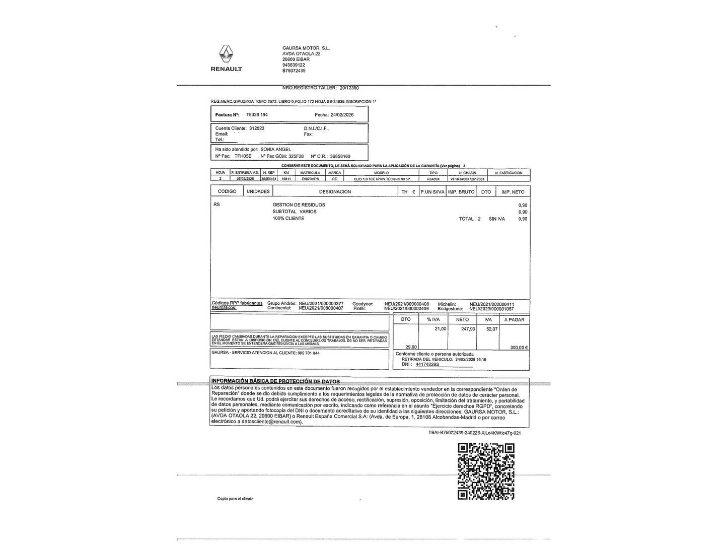 Foto del mantenimiento del Renault Clio Renault Clio Techno TCe (90 CV)