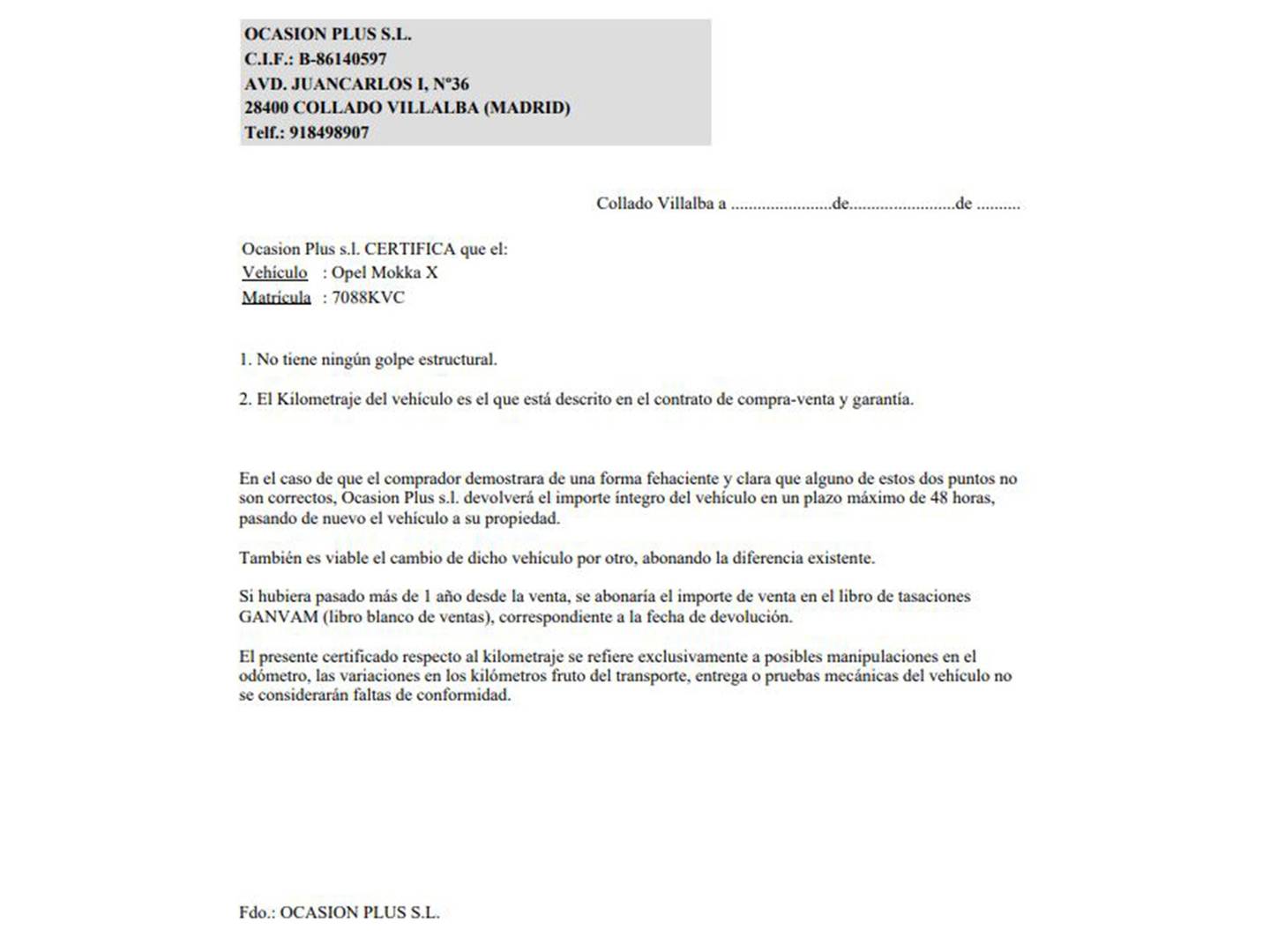 Foto del certificado del Opel Mokka X Opel Mokka X 1.4 Turbo GLP Design Line 4X2 (140 CV)