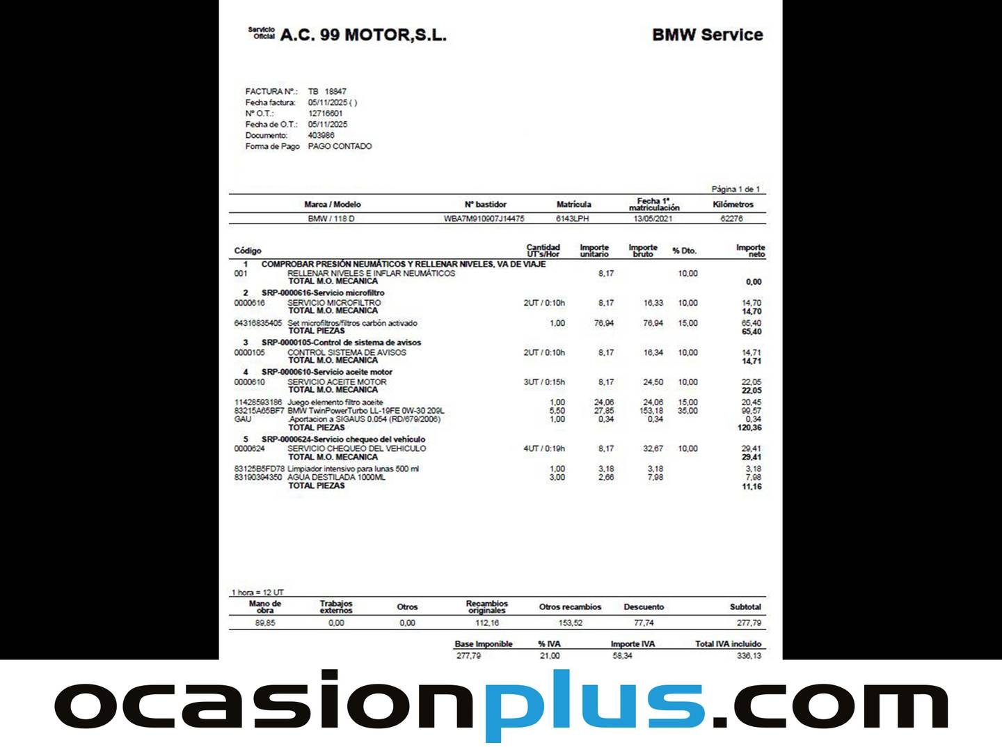 Foto del mantenimiento del BMW Serie 1 BMW Serie 1 118d Business (150 CV)