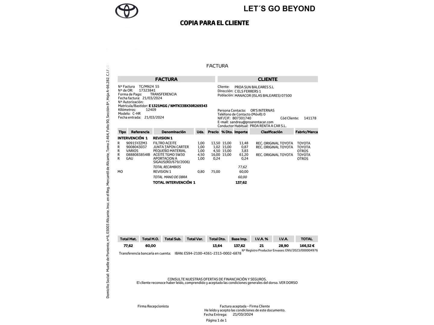 Foto del mantenimiento del Toyota C-HR Toyota C-HR 1.8 125H Advance (122 CV)