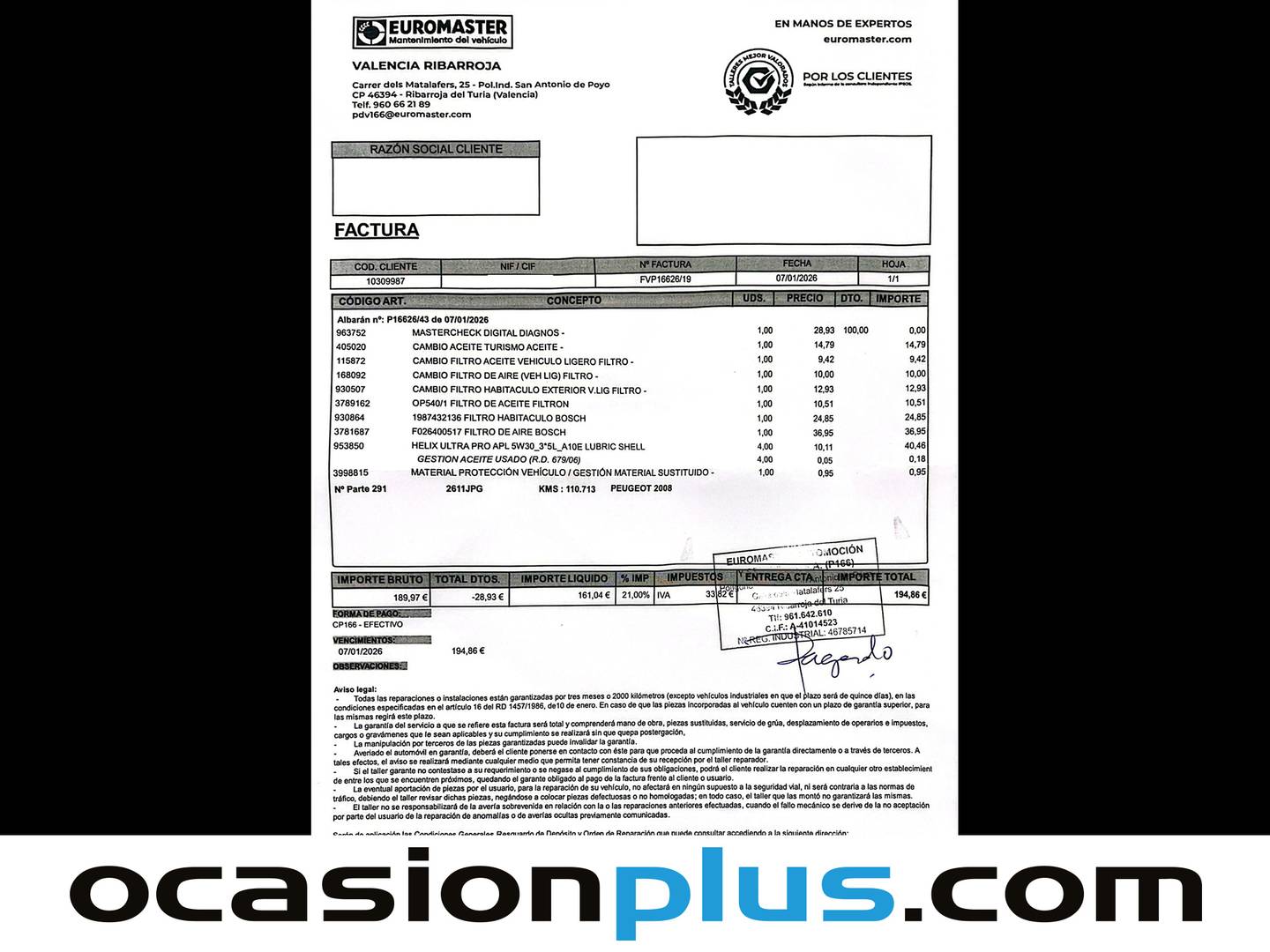 Foto del mantenimiento del Peugeot 2008 Peugeot 2008 PureTech 110 S&S Allure EAT6 (110 CV)