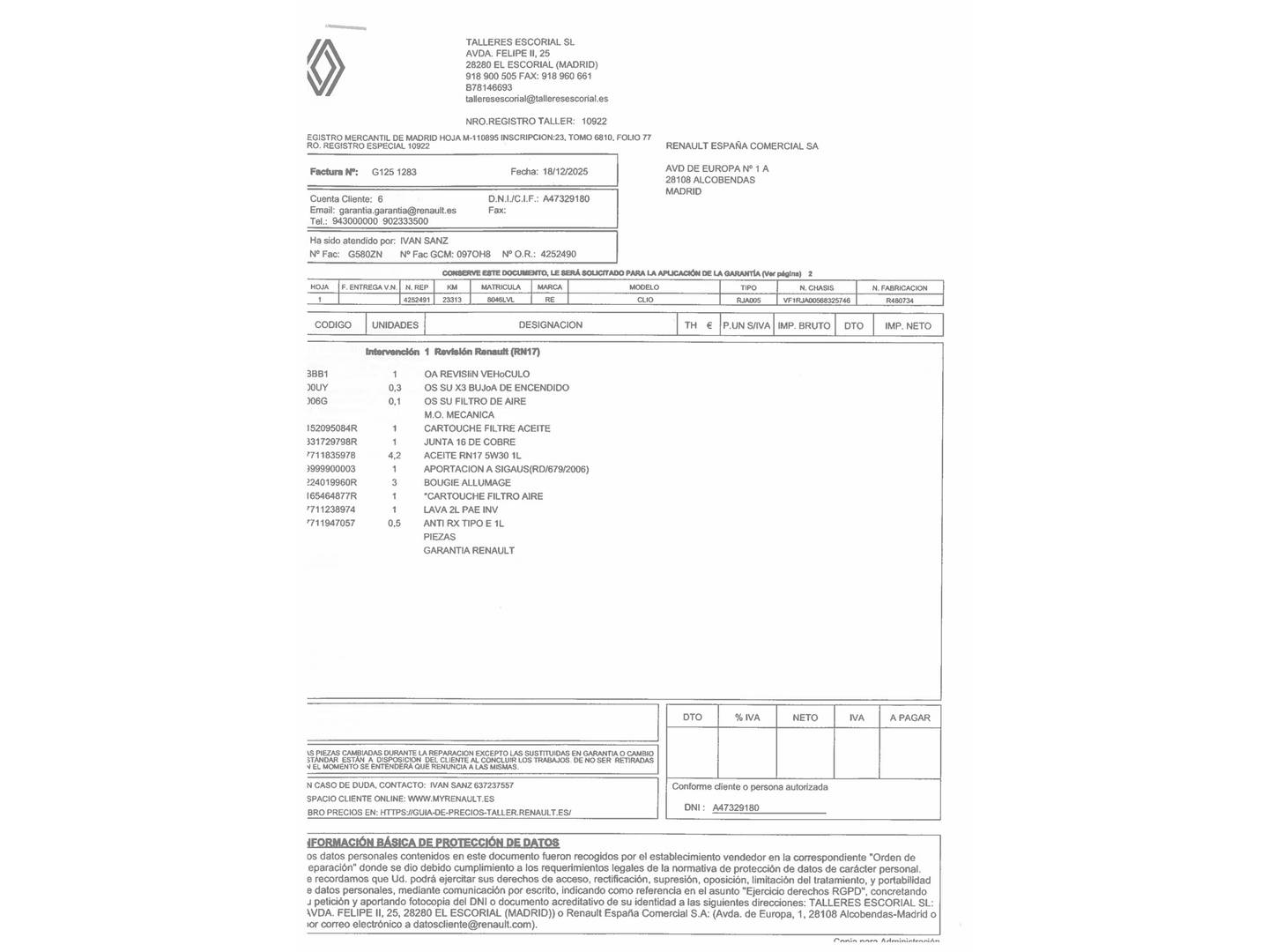 Foto del mantenimiento del Renault Clio Renault Clio Zen TCe (100 CV) GLP