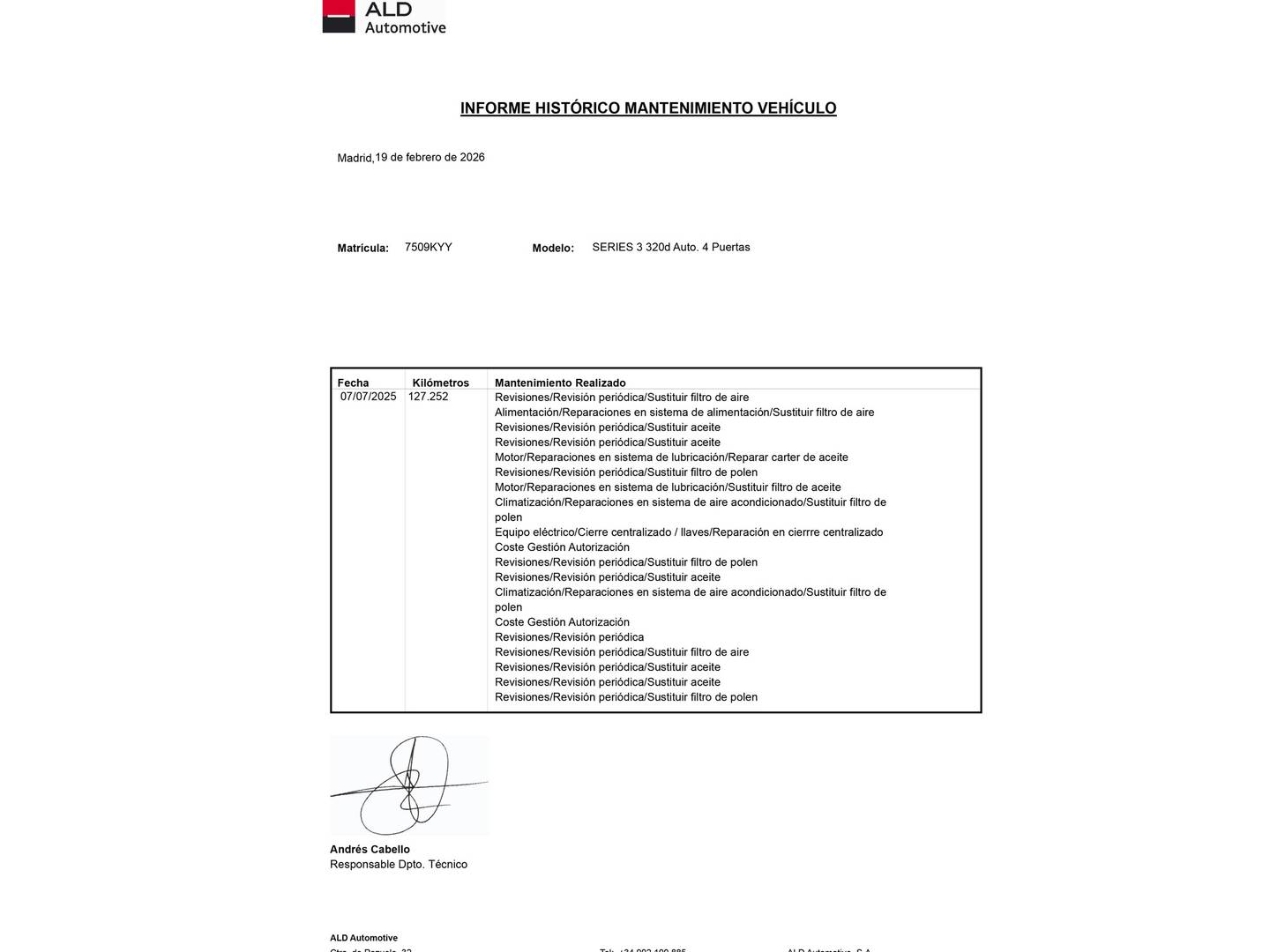 Foto del mantenimiento del BMW Serie 3 BMW Serie 3 320d (190 CV)