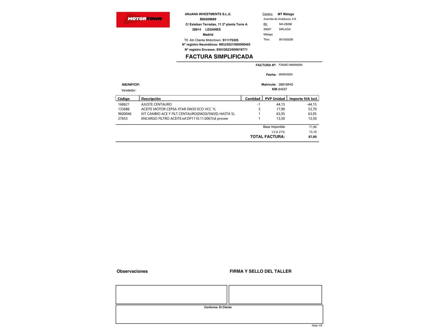 Foto del mantenimiento del Fiat Panda Fiat Panda 1.0 Hybrid Gse Red (70 CV)