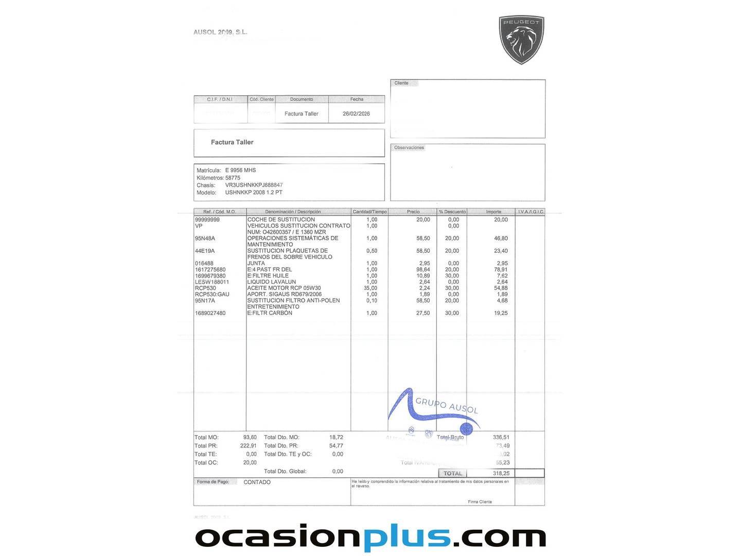 Foto del mantenimiento del Peugeot 2008 Peugeot 2008 Puretech 100 S&S Active Pack (100 CV)