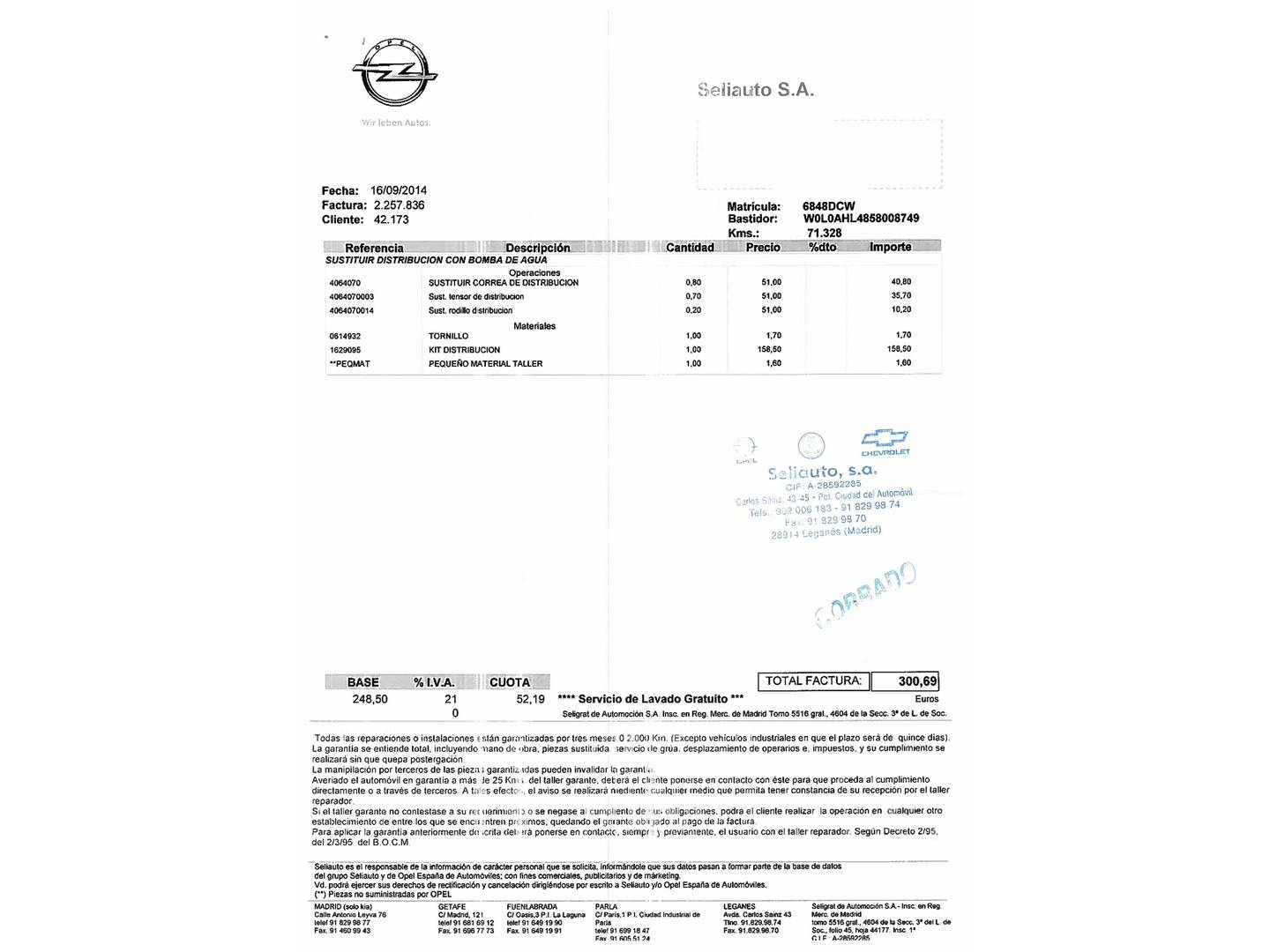 Foto del mantenimiento del Opel Astra Opel Astra 1.6 Enjoy (105 CV)