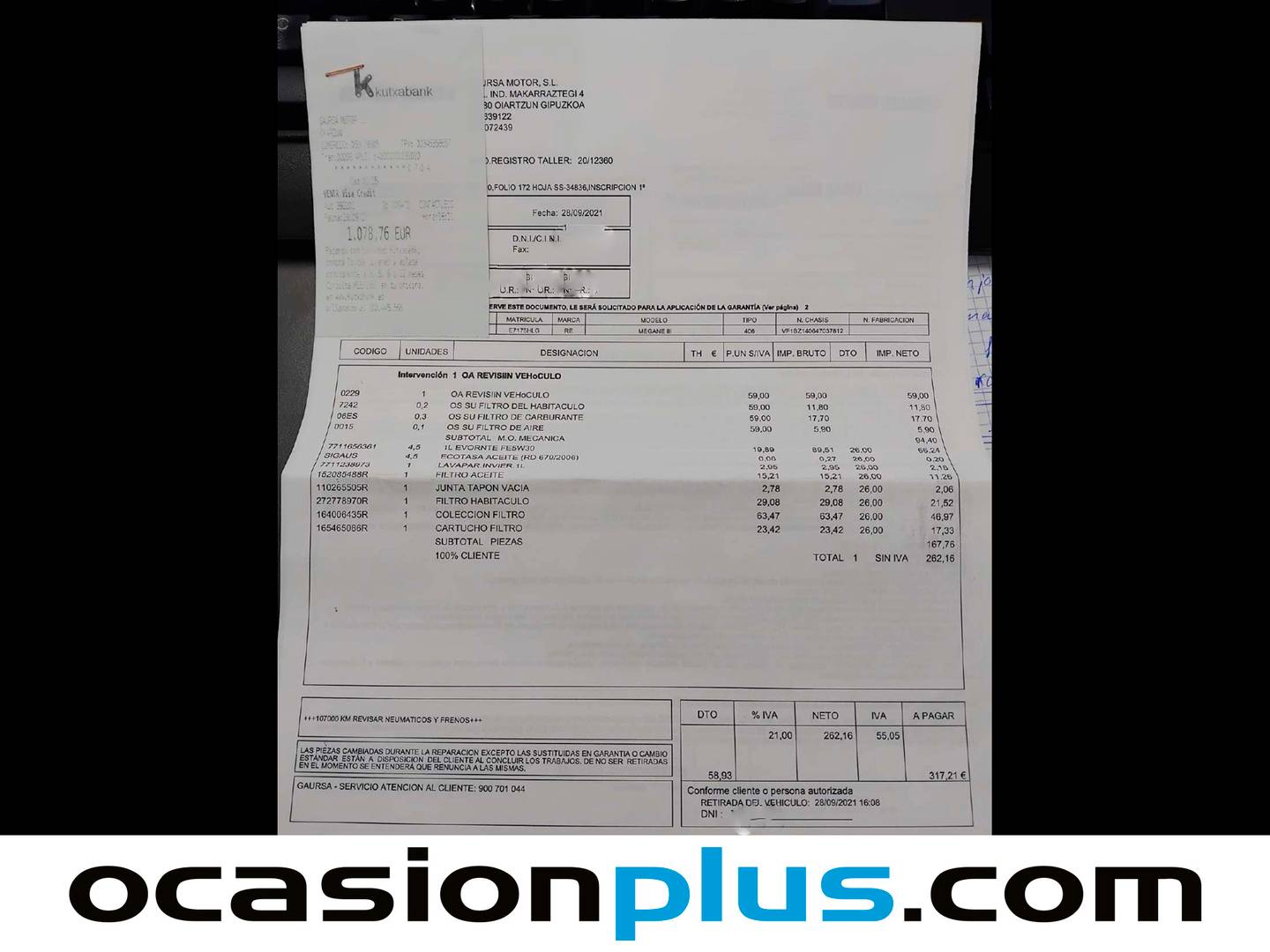 Foto del mantenimiento del Renault Mégane Renault Megane Expression dCi (110 CV)