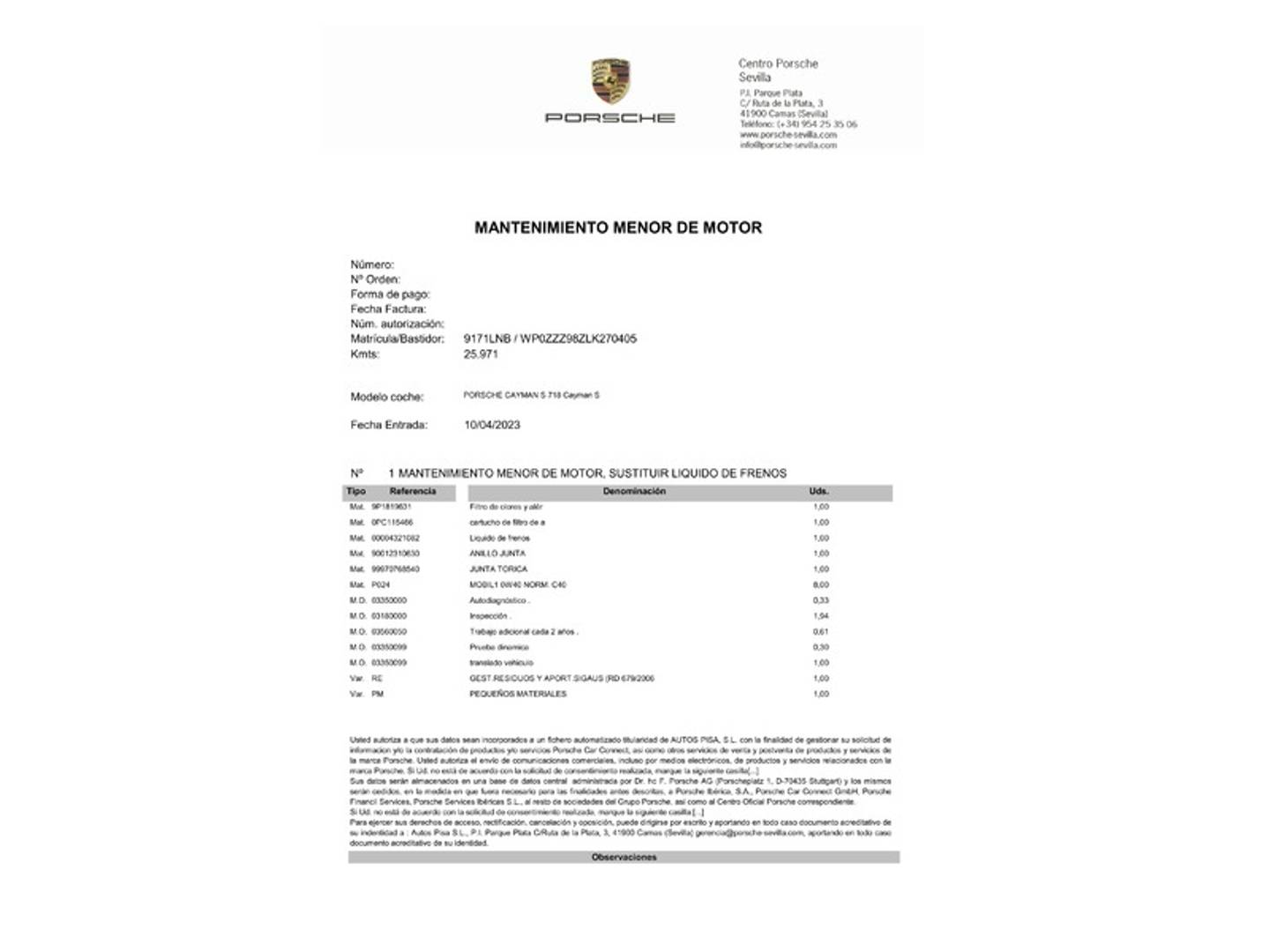 Foto del mantenimiento del Porsche 718 Porsche 718 Cayman S Coupe (350 CV)