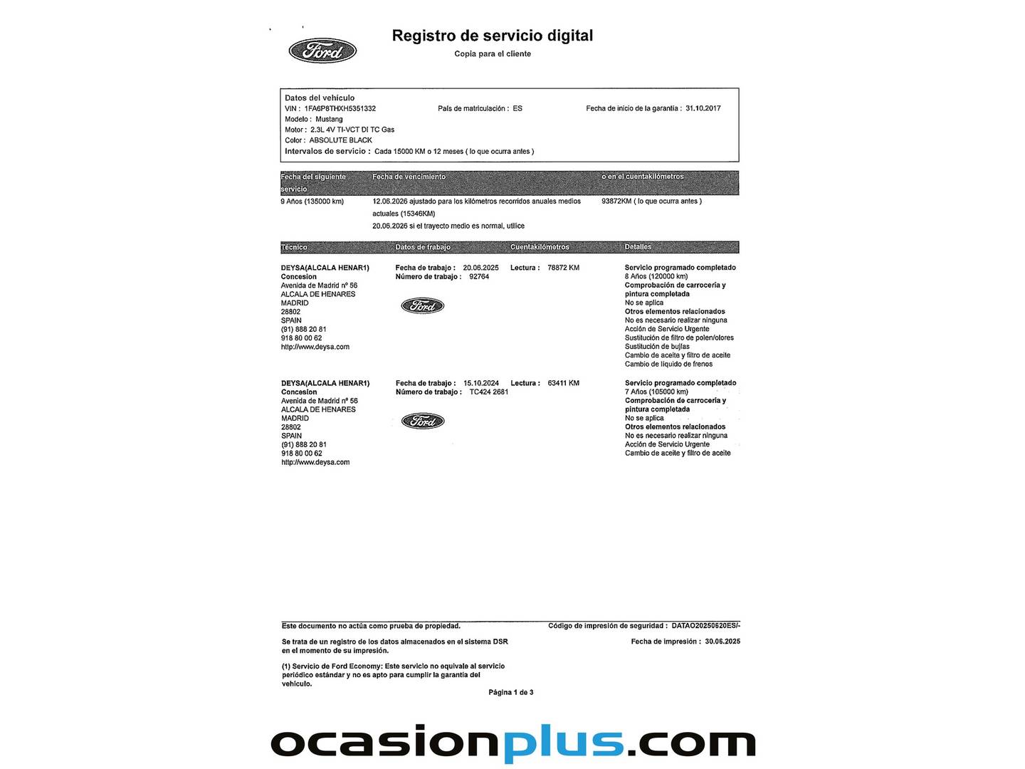 Foto del mantenimiento del Ford Mustang Ford Mustang 2.3 EcoBoost Mustang (Fastback) (314 CV)