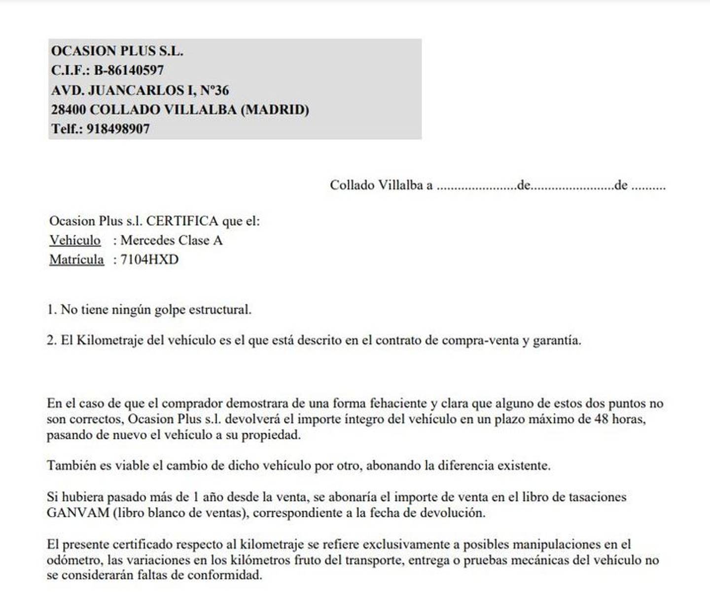 Foto del certificado del Mercedes Clase A Mercedes-Benz Clase A 200 CDI AMG Line (136 CV)