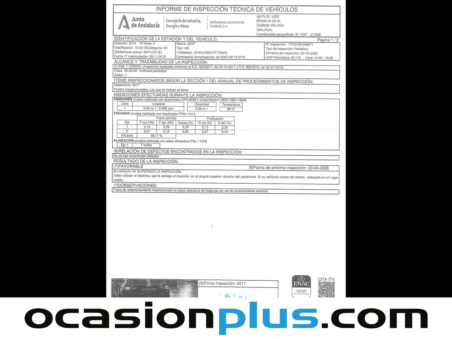 Foto del mantenimiento del Jeep Compass Jeep Compass 1.6 Multijet Longitude 4x2 (120 CV)