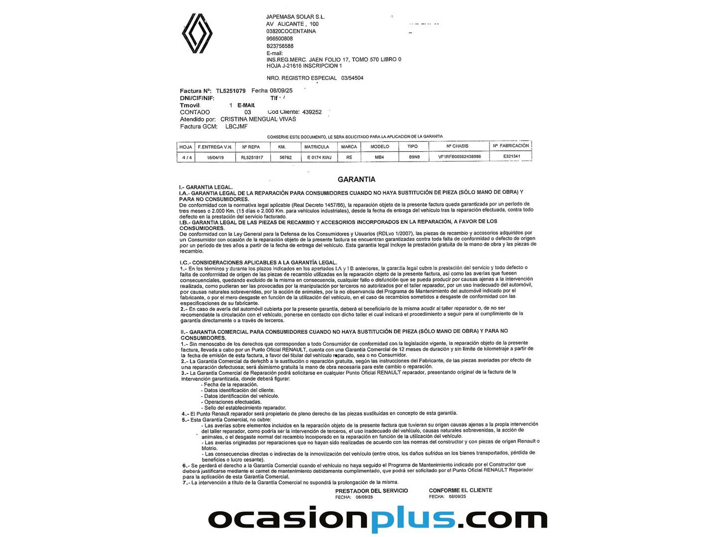 Foto del mantenimiento del Renault Mégane Renault Megane Limited TCe  (115 CV)